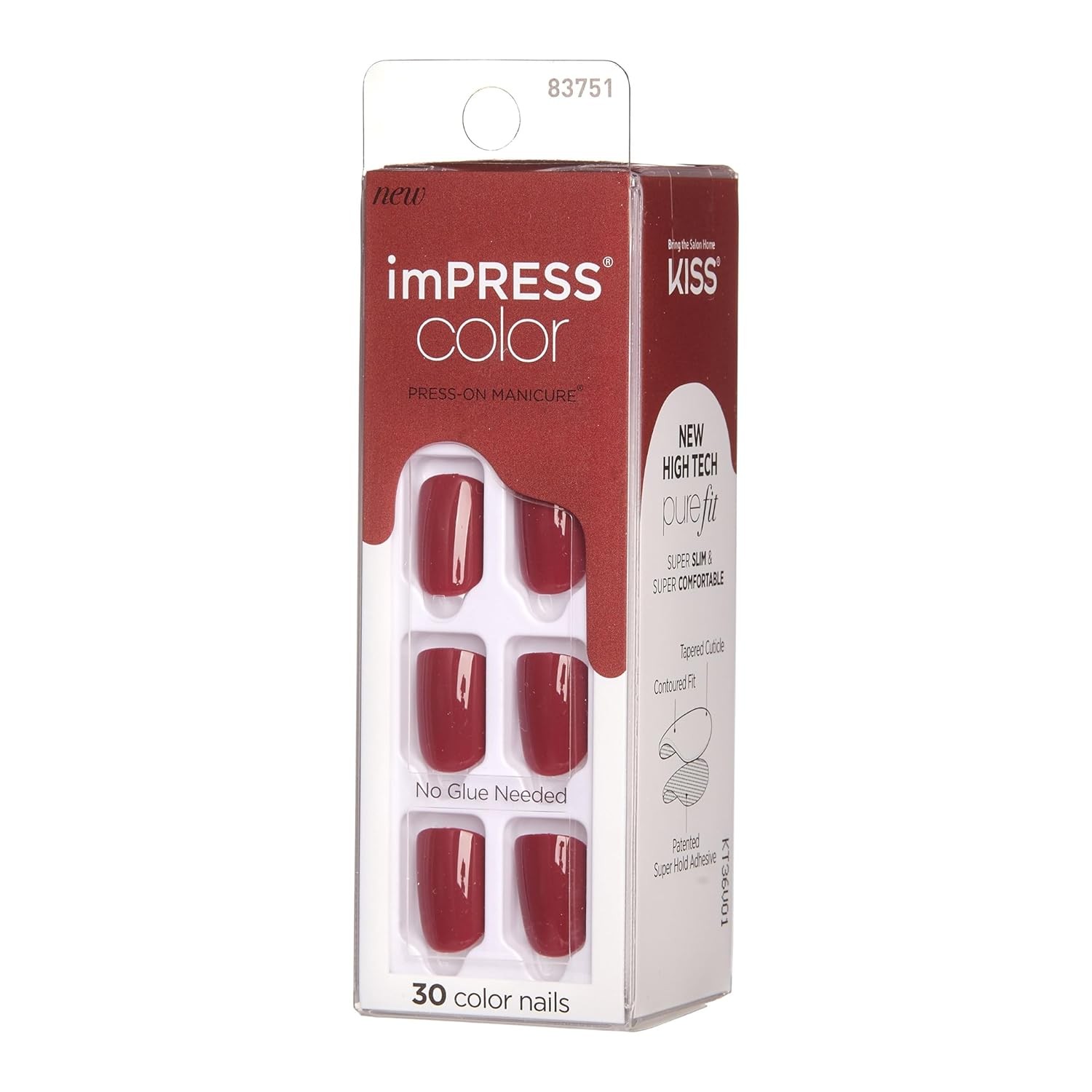 Impress Color Kendinden Yapışkanlı Takma Tırnak Kısa Parlak Bordo