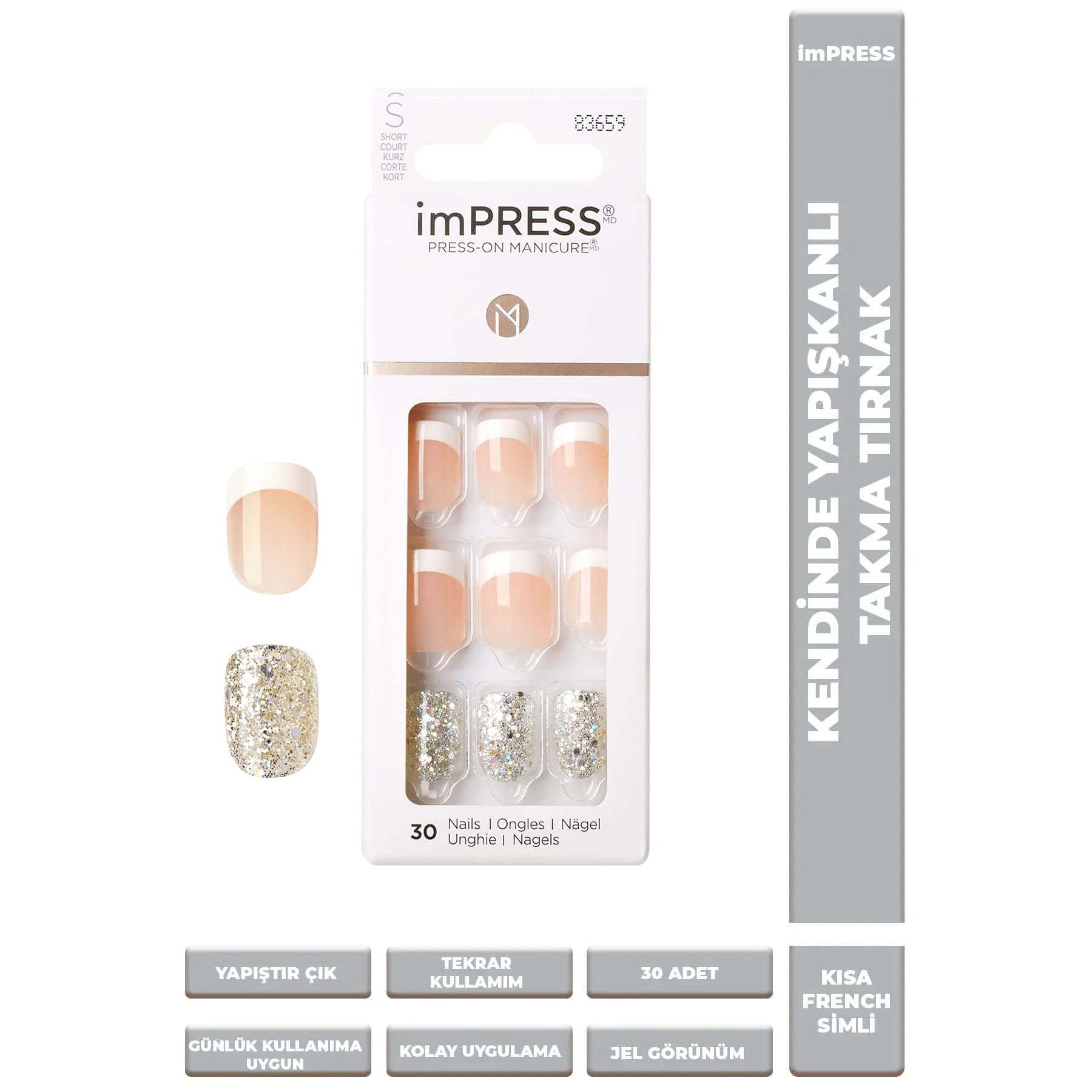 Impress French Simli Kendinden Yapışkanlı Kısa Takma Tırnak