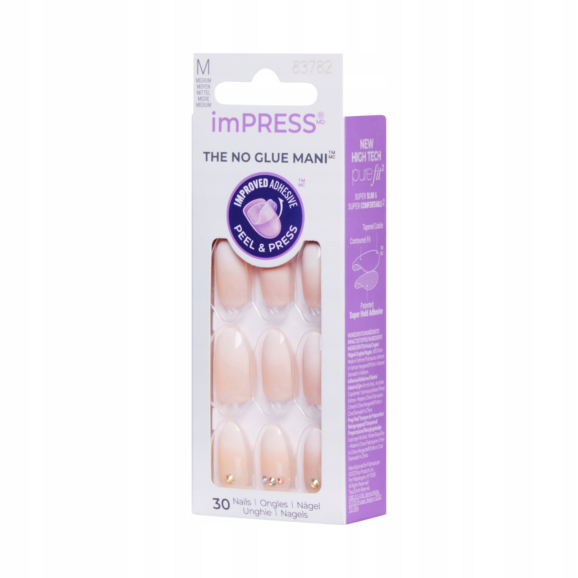 Impress Kendinden Yapışkanlı Takma Tırnak Uzun Ombre Taşlı