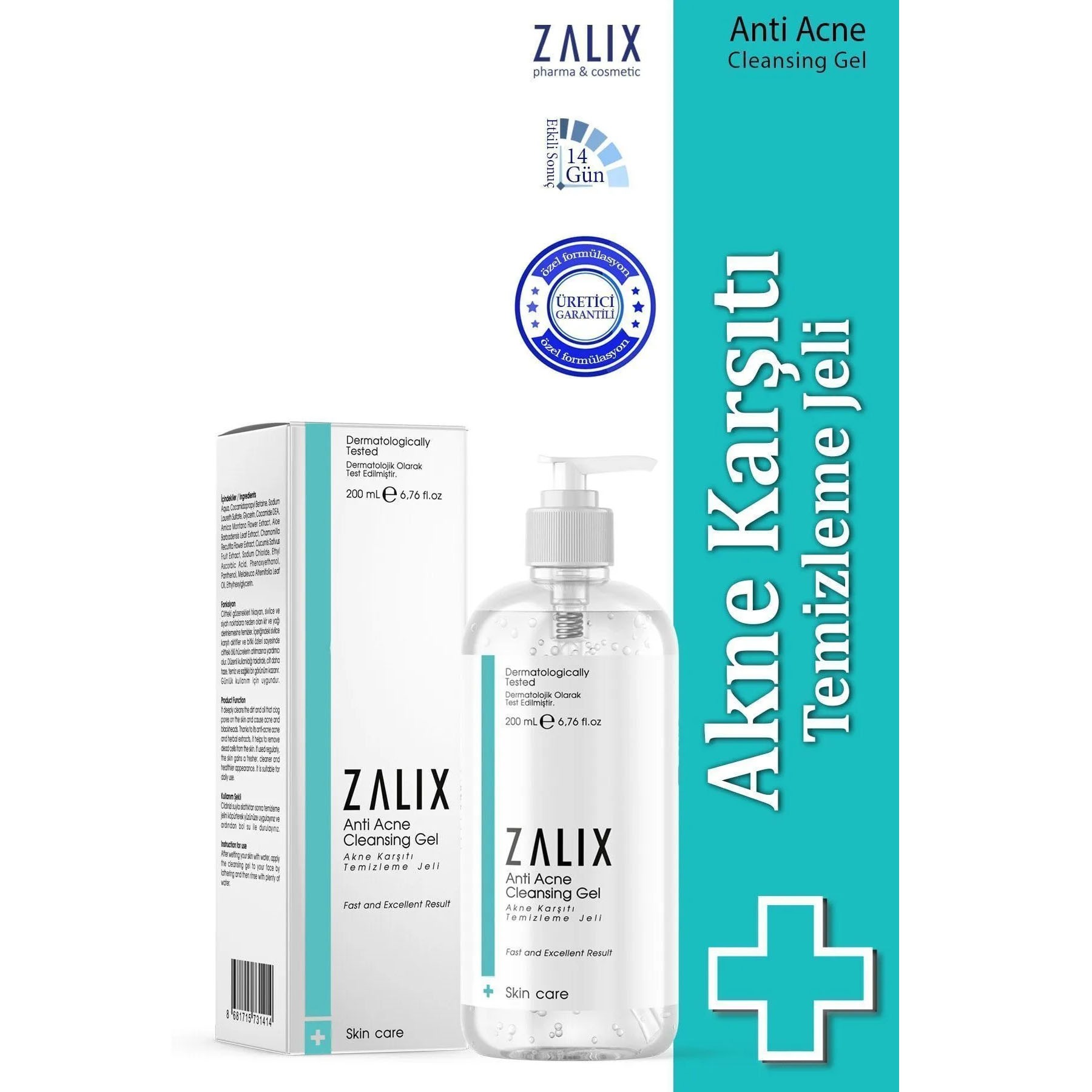 Zalix Sebum Dengeleyici Akne ve Siyah Nokta Karşıtı Gözenek Sıkılaştırıcı Yüz Yıkama Jeli 200 ml