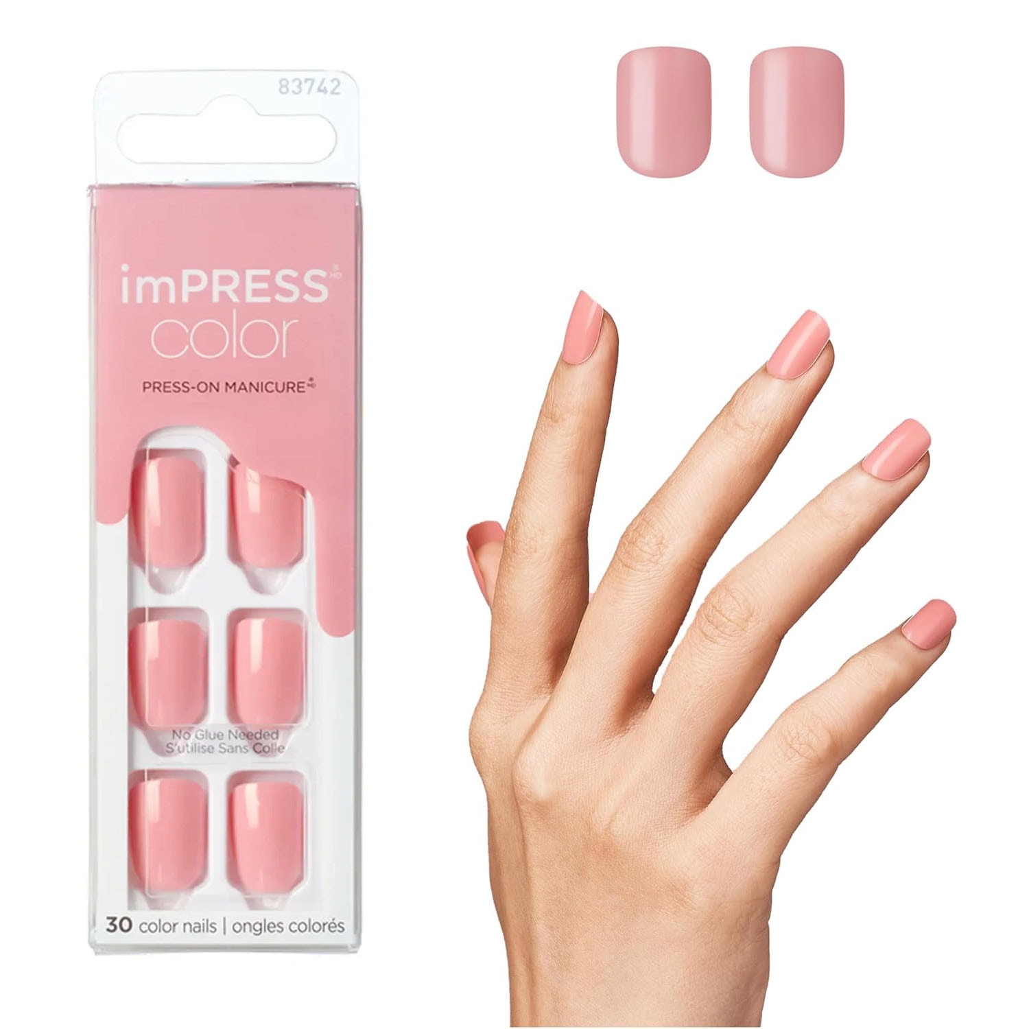 Impress Color Kendinden Yapışkanlı Takma Tırnak Kısa Parlak Şeker Pembe