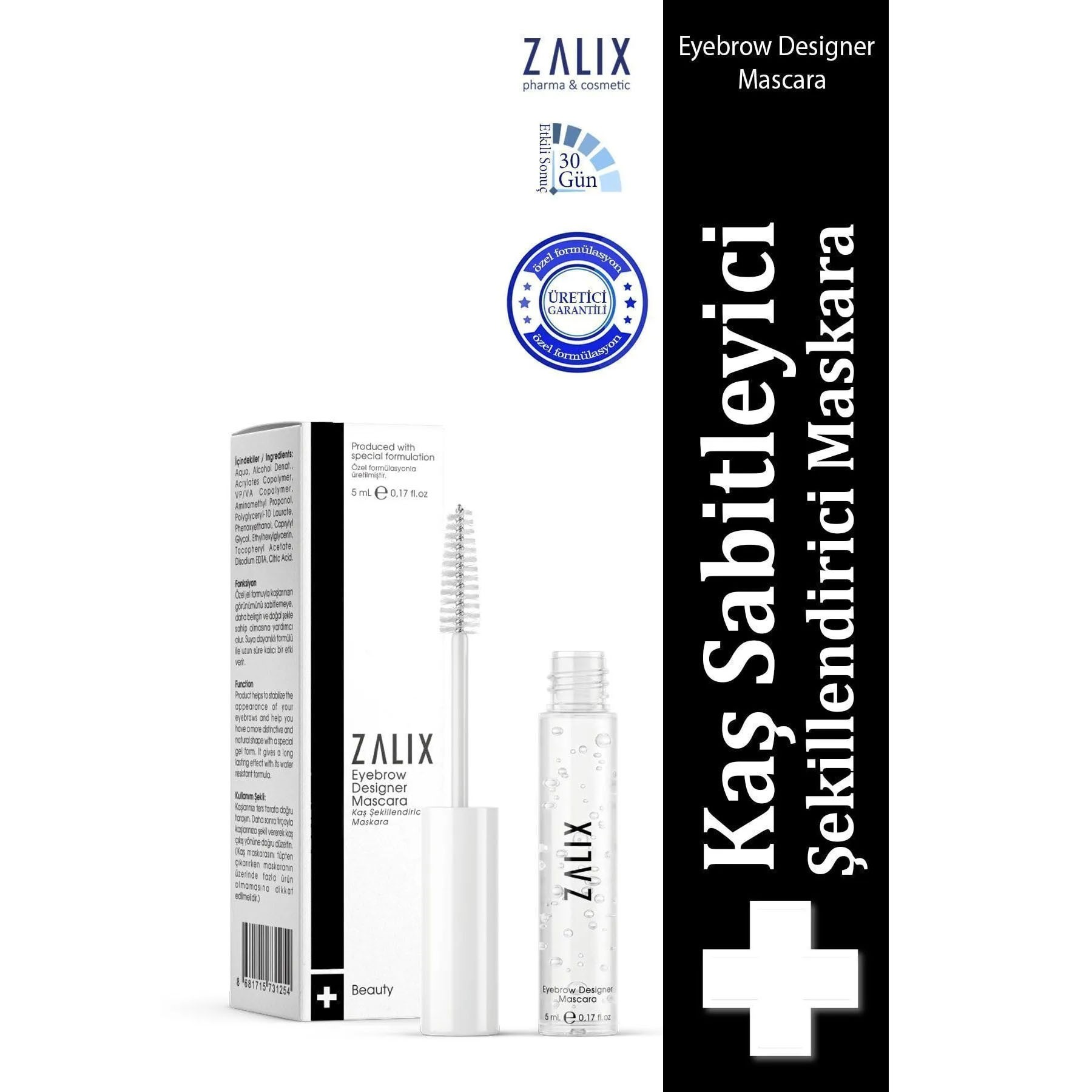 Zalix Suya Dayanıklı Kaş Sabitleyici Şekillendirici Şeffaf Maskara 5ml