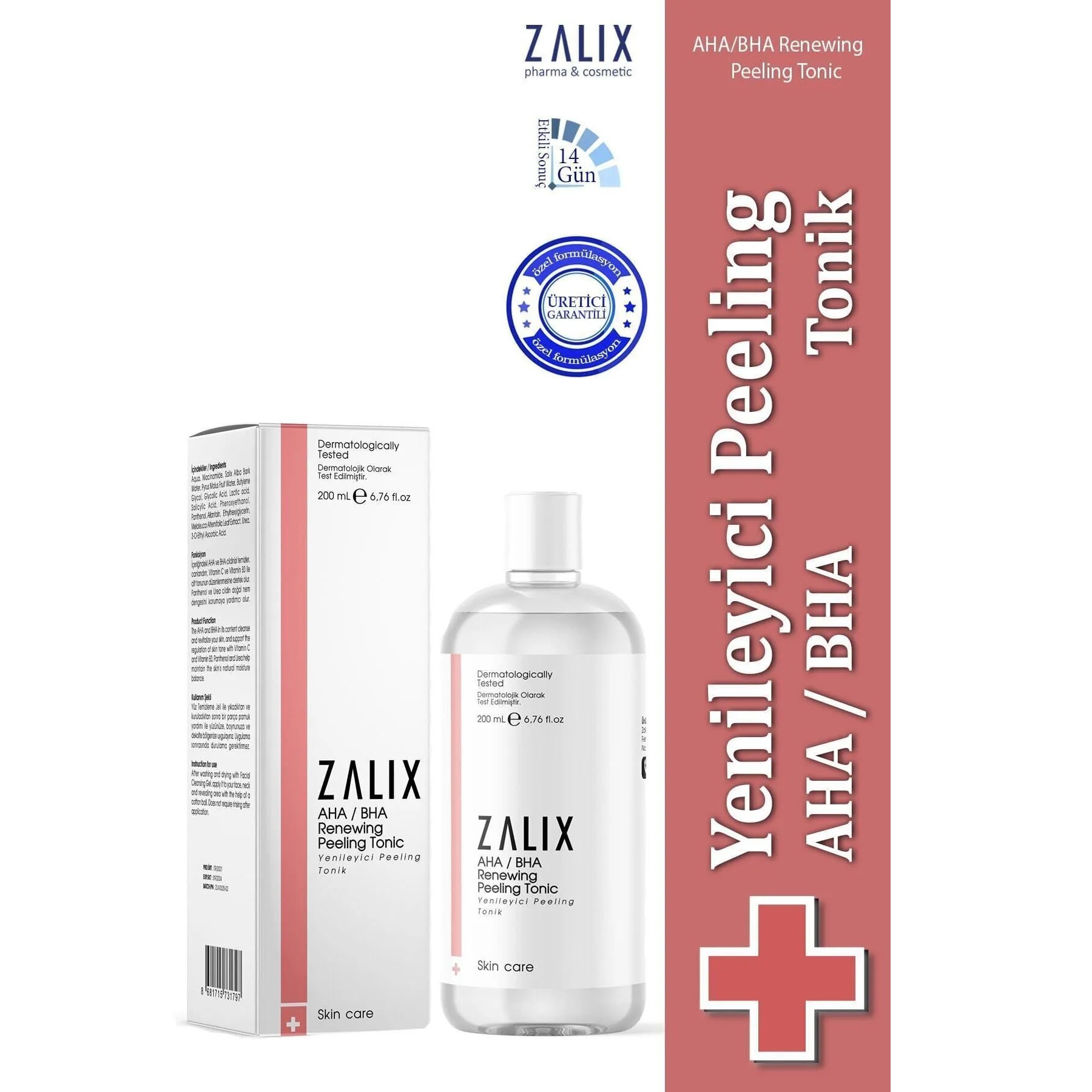 Zalix Cilt Tonu Eşitleyici, Canlandırıcı ve Yenileyici Aha-Bha Peeling Tonik 200ml