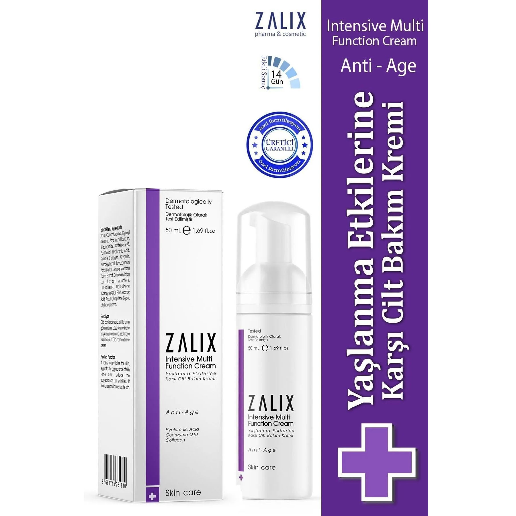 Zalix Yaşlanma Karşıtı Kırışık Önleyici Bakım Kremi 50ml
