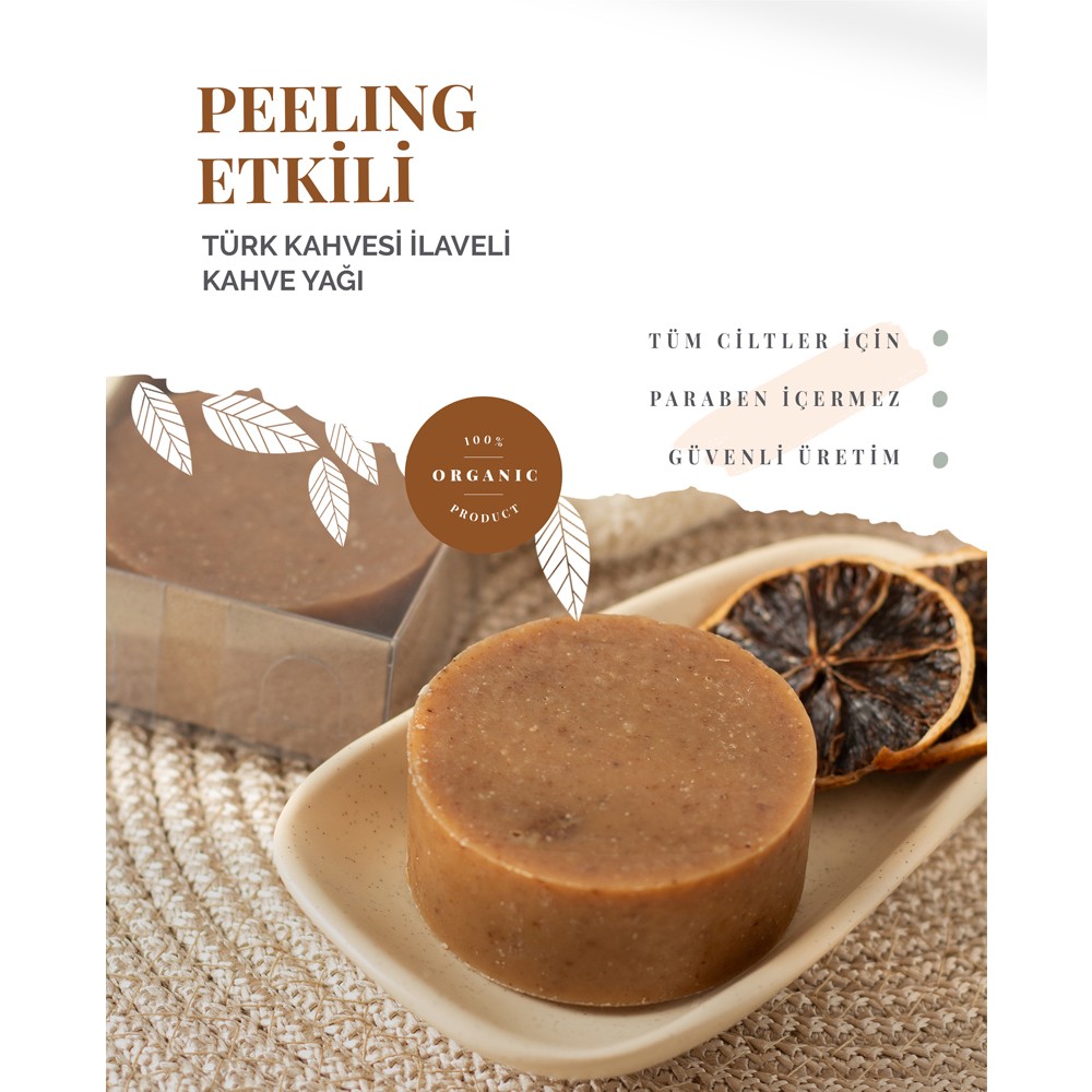  Peeling Etkili Kahve Yağı İleveli Doğal Sabun