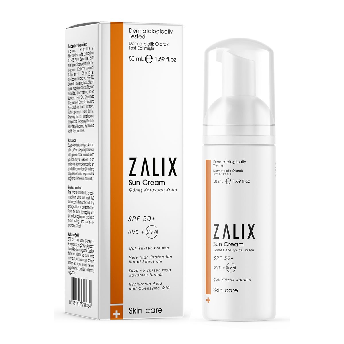 Zalix Suya Dayanıklı Nemlendirici Etkili Güneş Koruyucu Krem Spf 50 Uvb-Uva 50ml