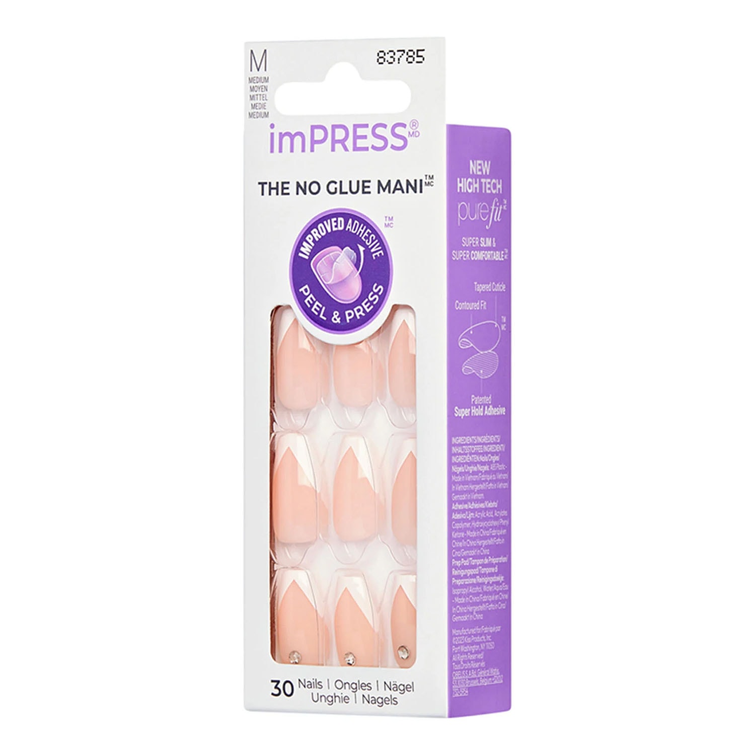 İmpress Kendinden Yapışkanlı Takma Tırnak Uzun Oval French Taşlı
