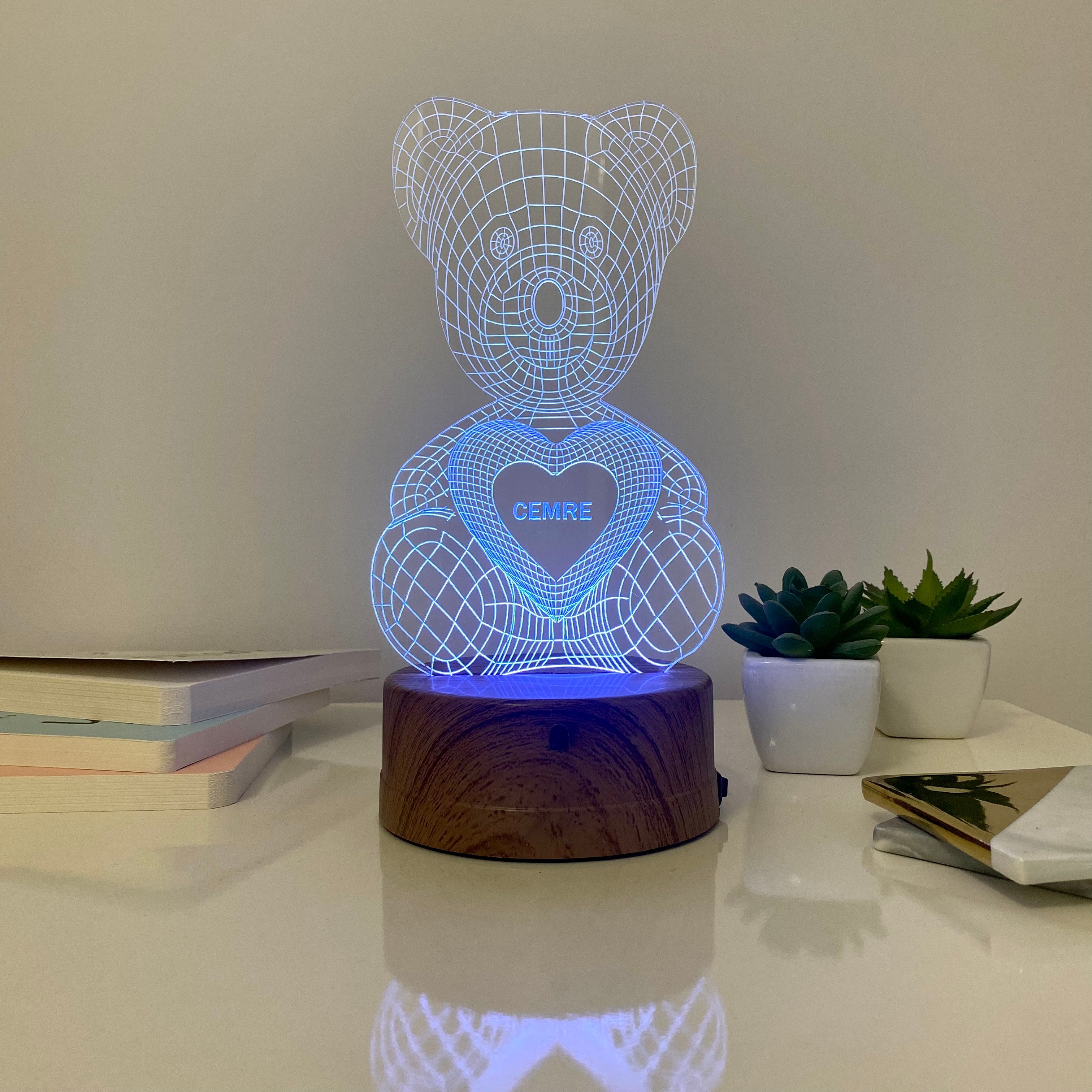 Kalpli Ayıcık 3D Led Gece Lambası