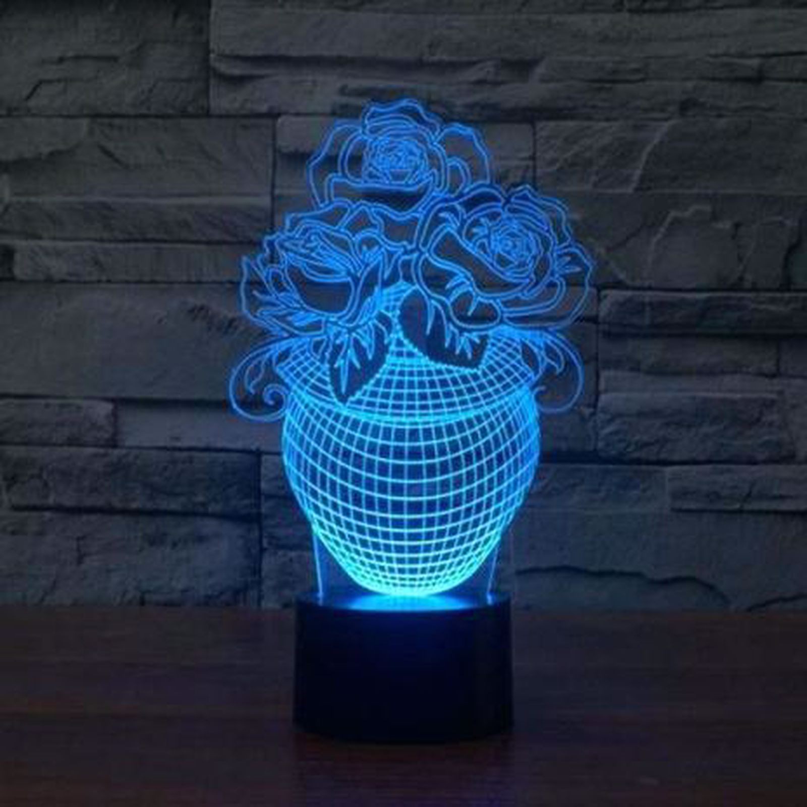 Gül Saksısı 3D Led Gece Lambası