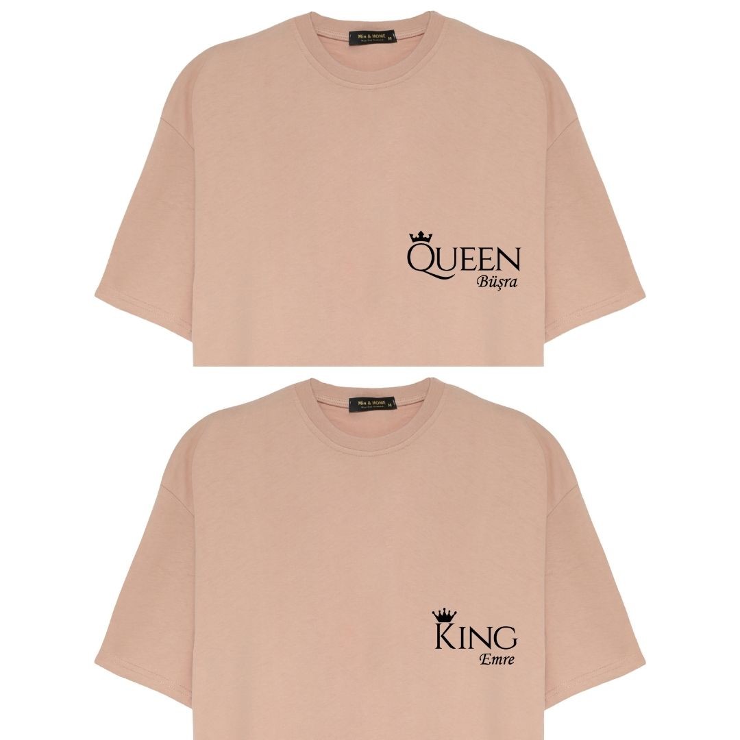 King - Queen İsimli Çift Tişört Kişiye Özel