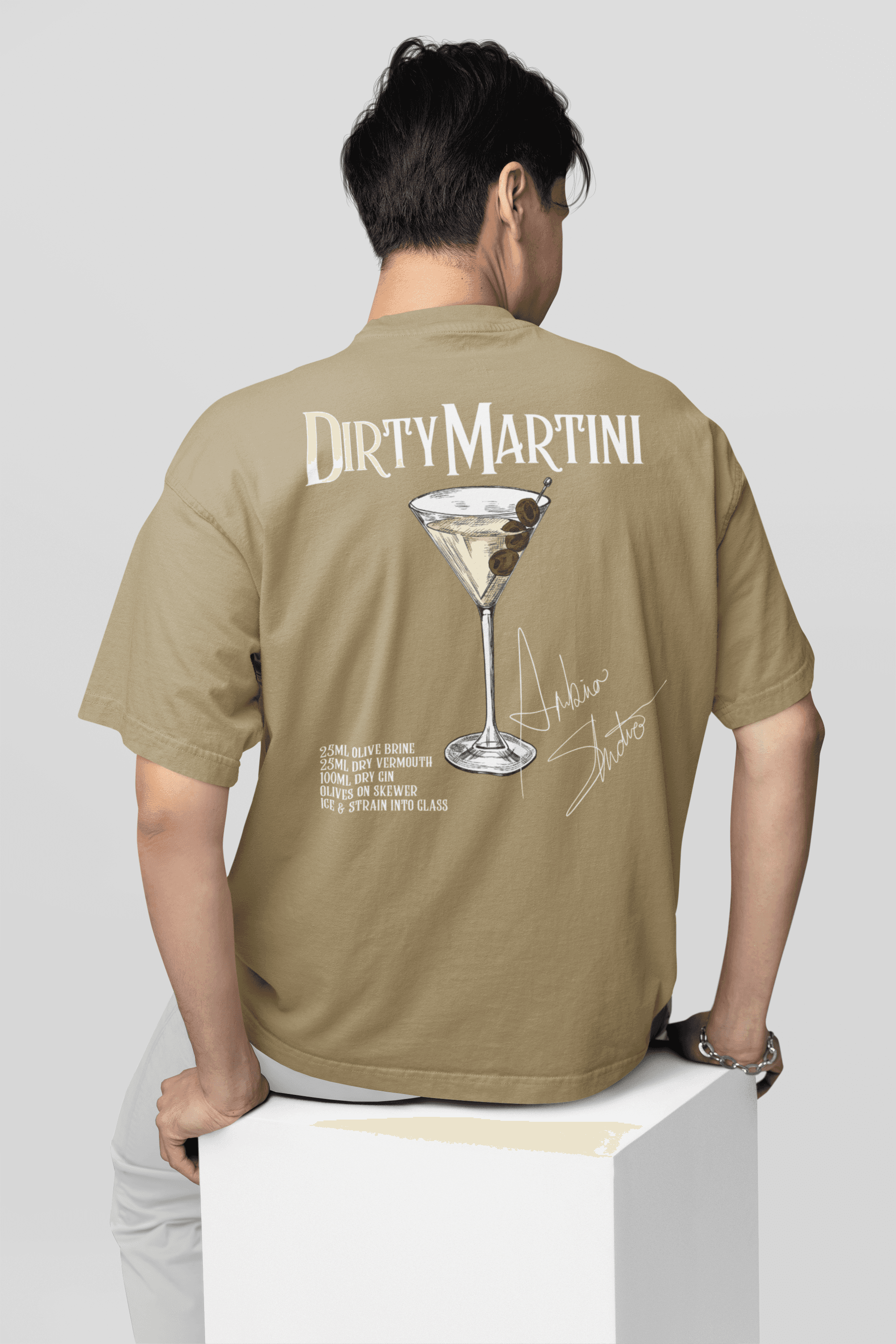 Dirty Martini Oversize Sırt ve Göğüs Baskılı Beyaz Tişört
