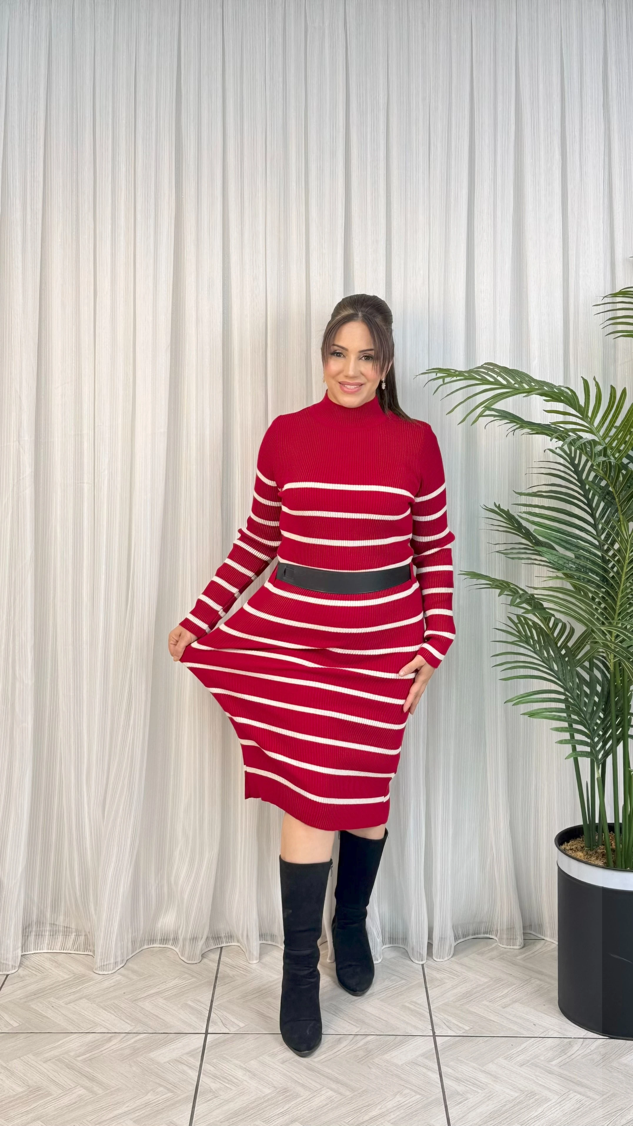 KEMERLİ TRİKO MİDİ ELBİSE 