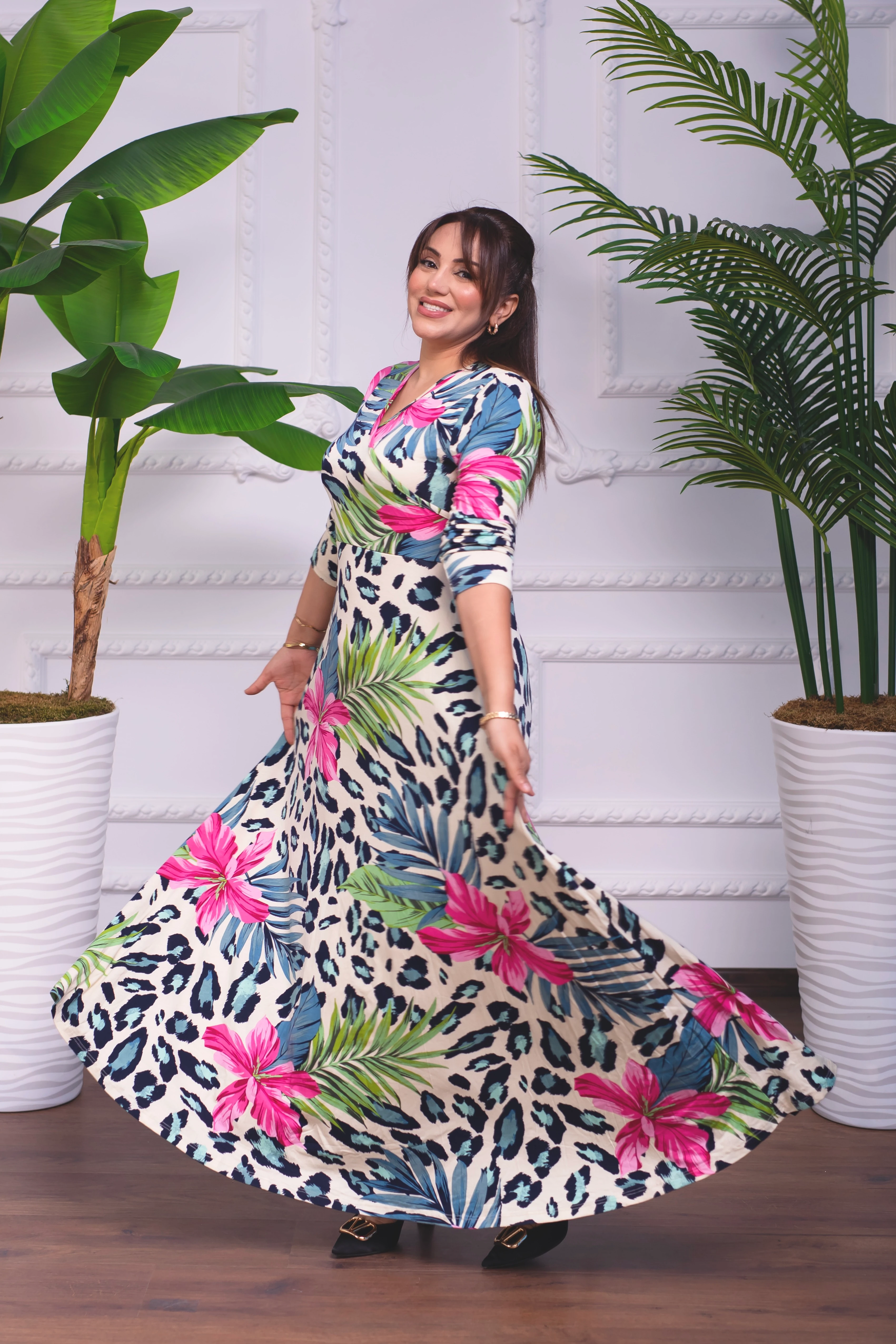 ÇİÇEKLİ UZUN PENYE ELBİSE