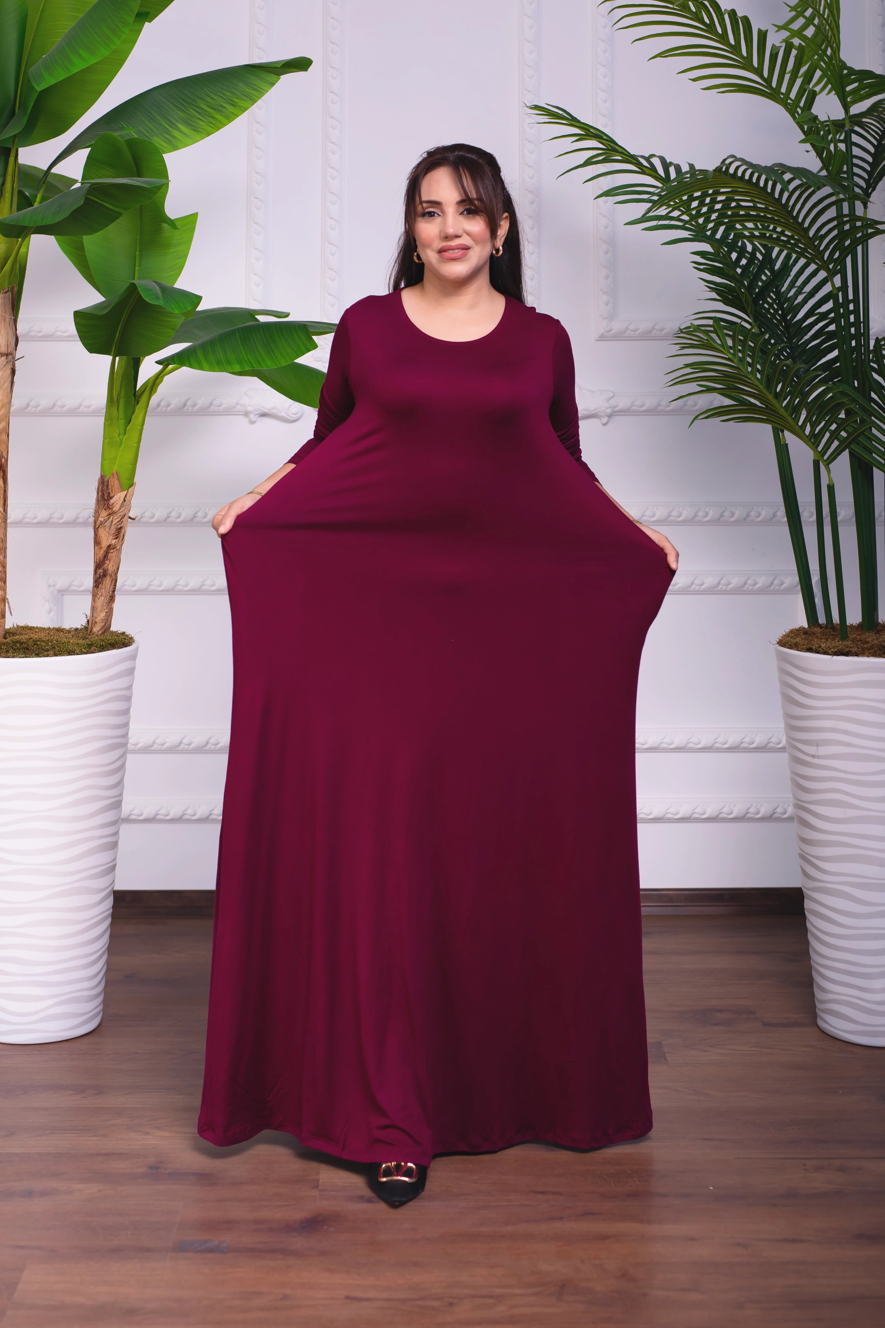 VİŞNE ÇÜRÜĞÜ BİSİKLET YAKA UZUN PENYE ELBİSE 