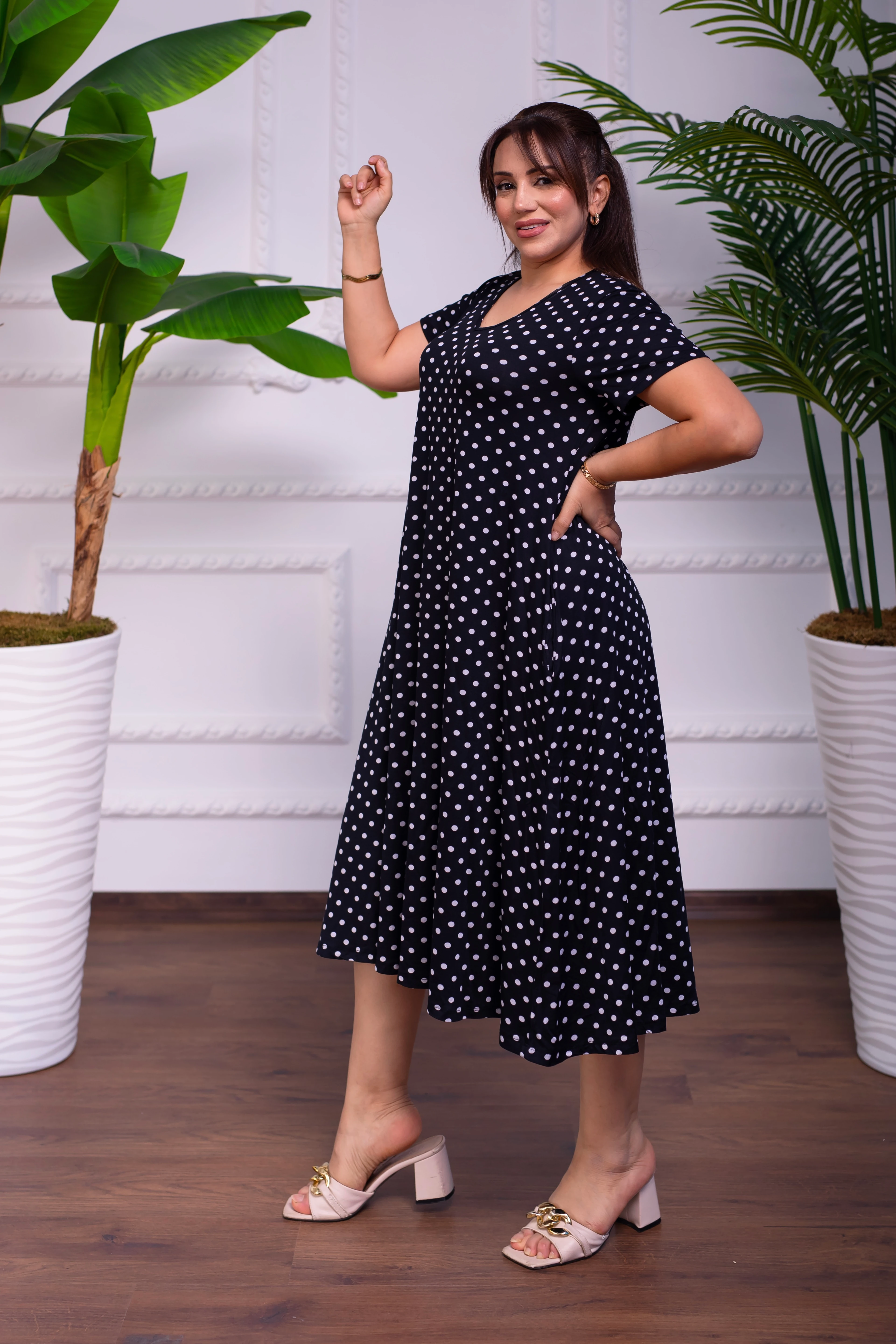 Puantiyeli penye  elbise