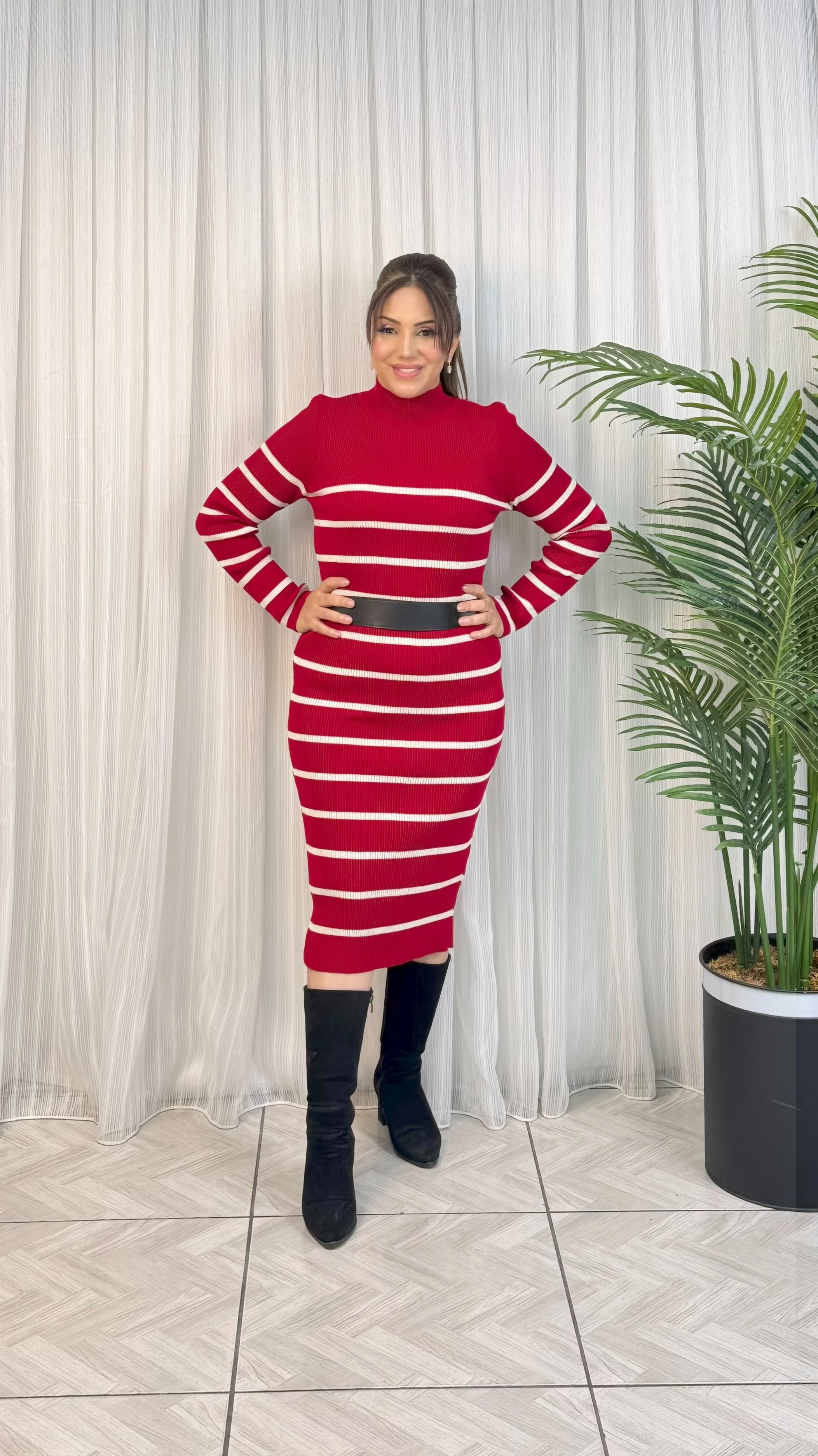 KEMERLİ TRİKO MİDİ ELBİSE 