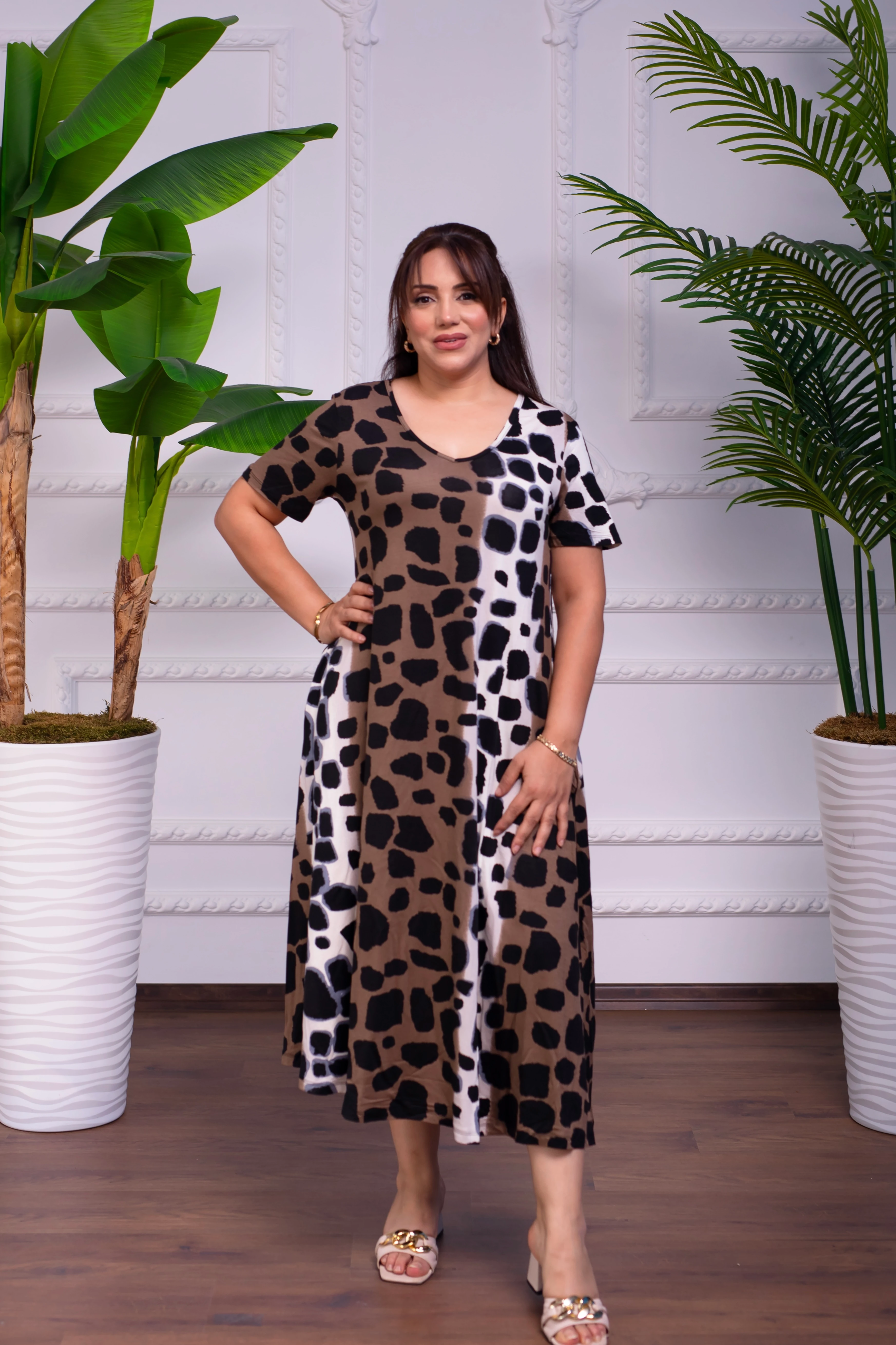 LEOPAR DESENLİ ELBİSE MİDİ BOY