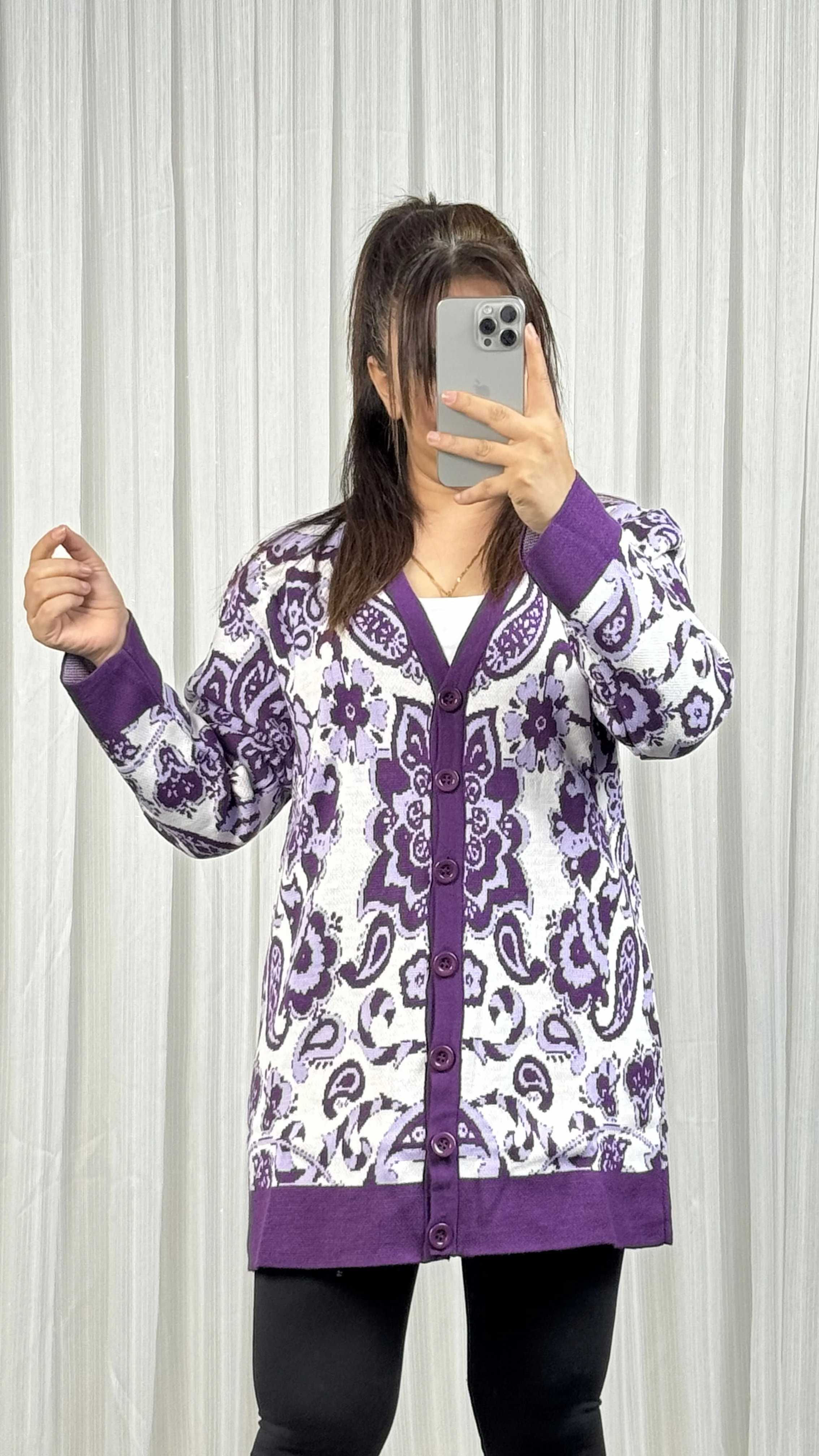 TRİKO DÜĞMELİ TUNİK HIRKA - Lila