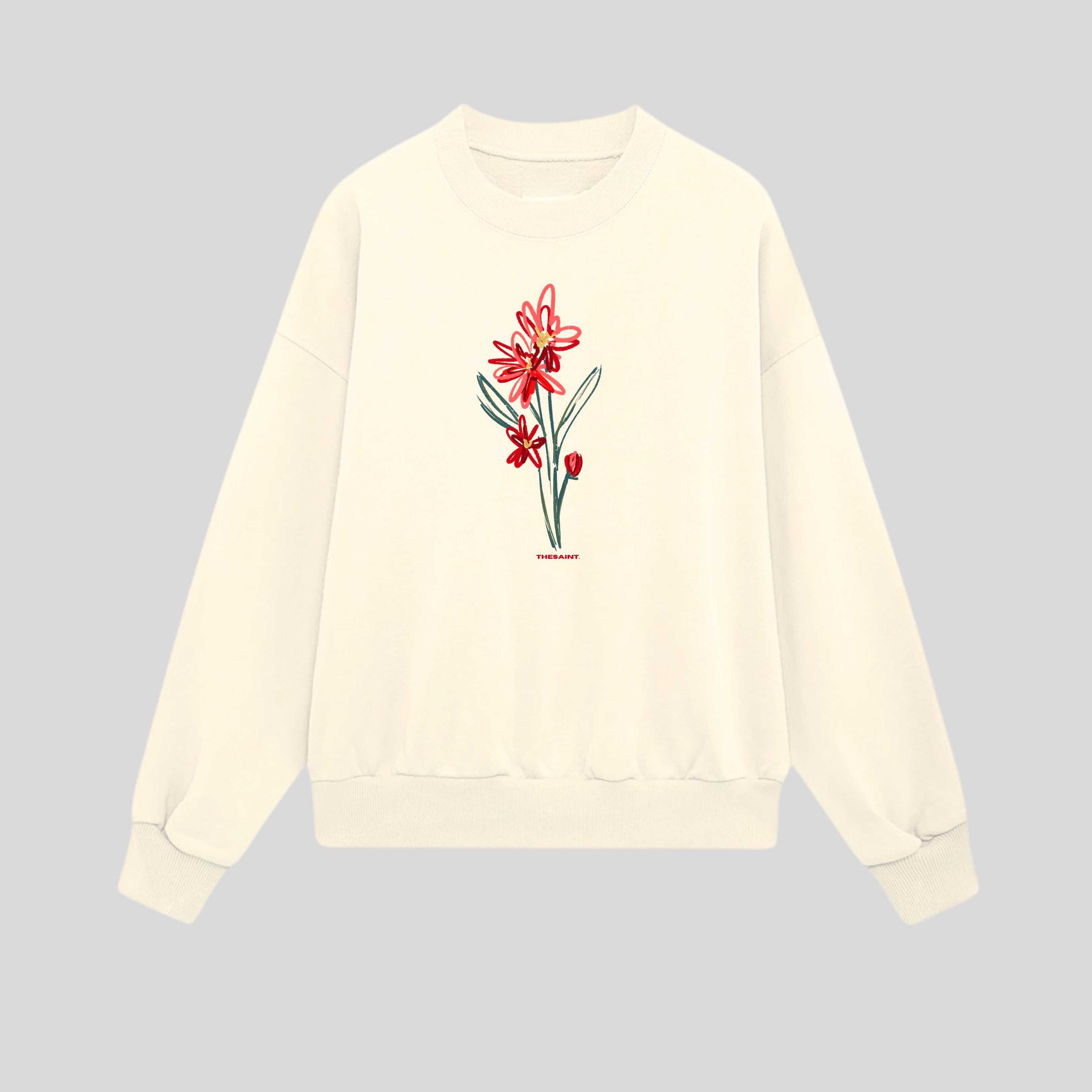 Red Flower Oversize Sweatshirt