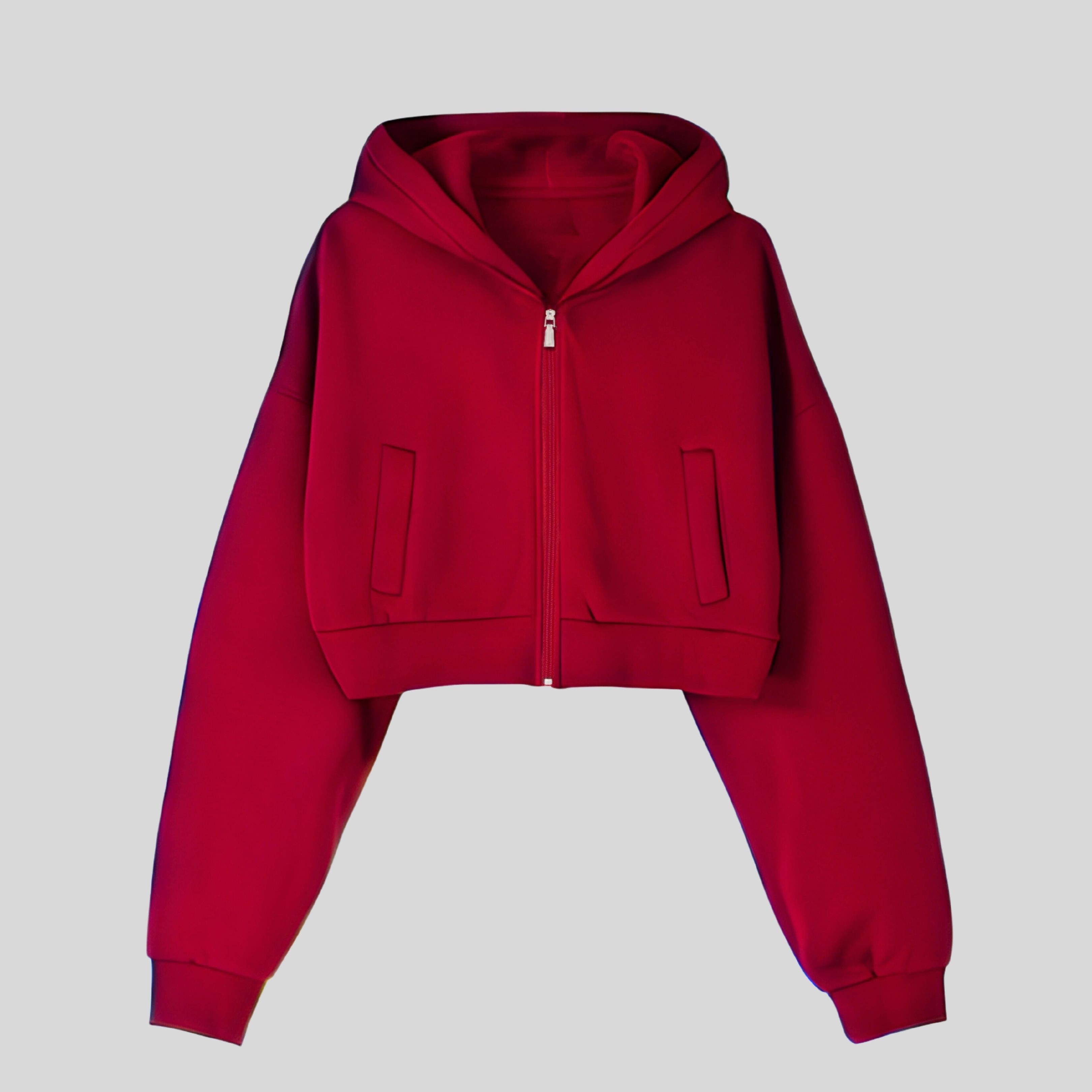 Red Zip Crop Hoodie 