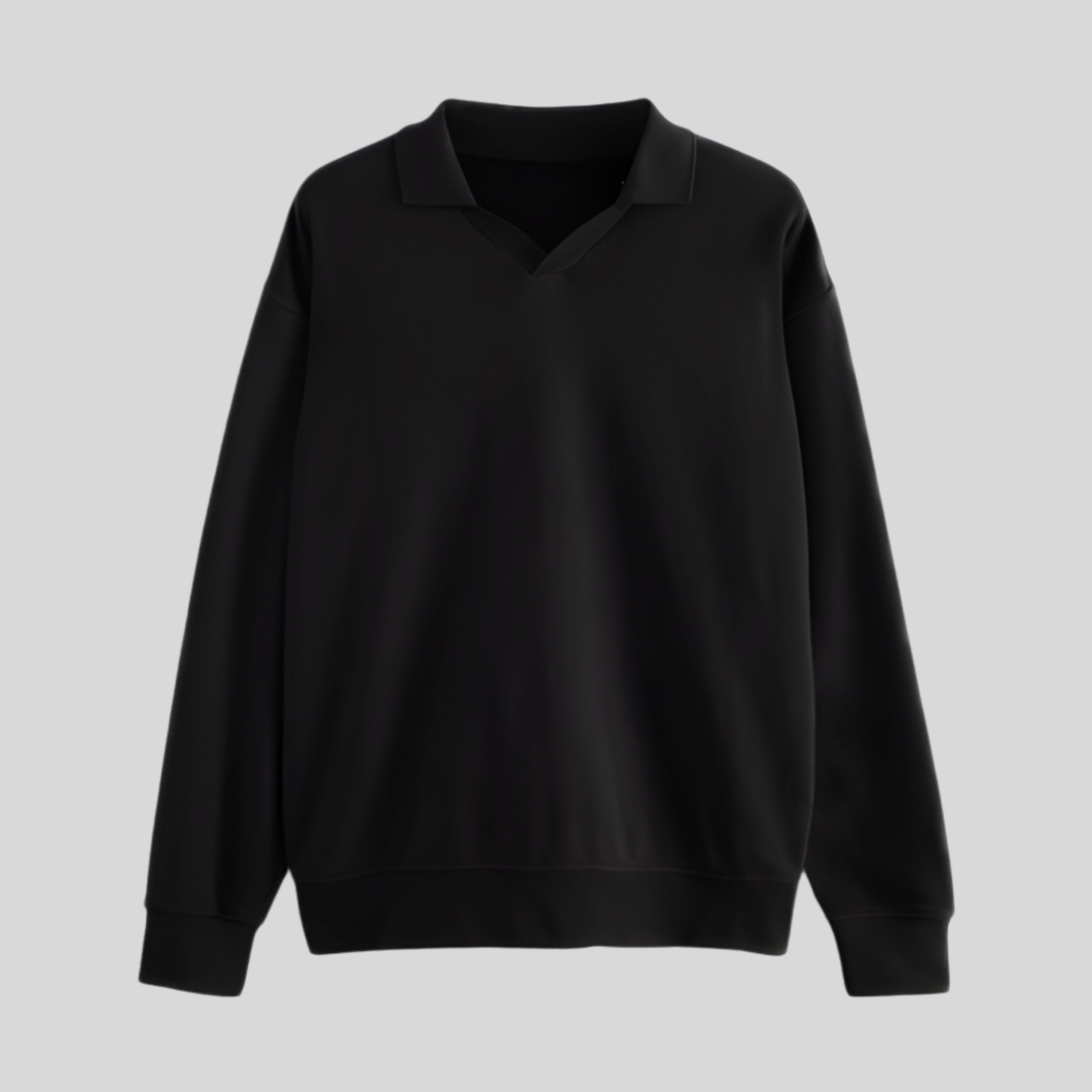 Black Polo Yaka Oversize Sweatshirt