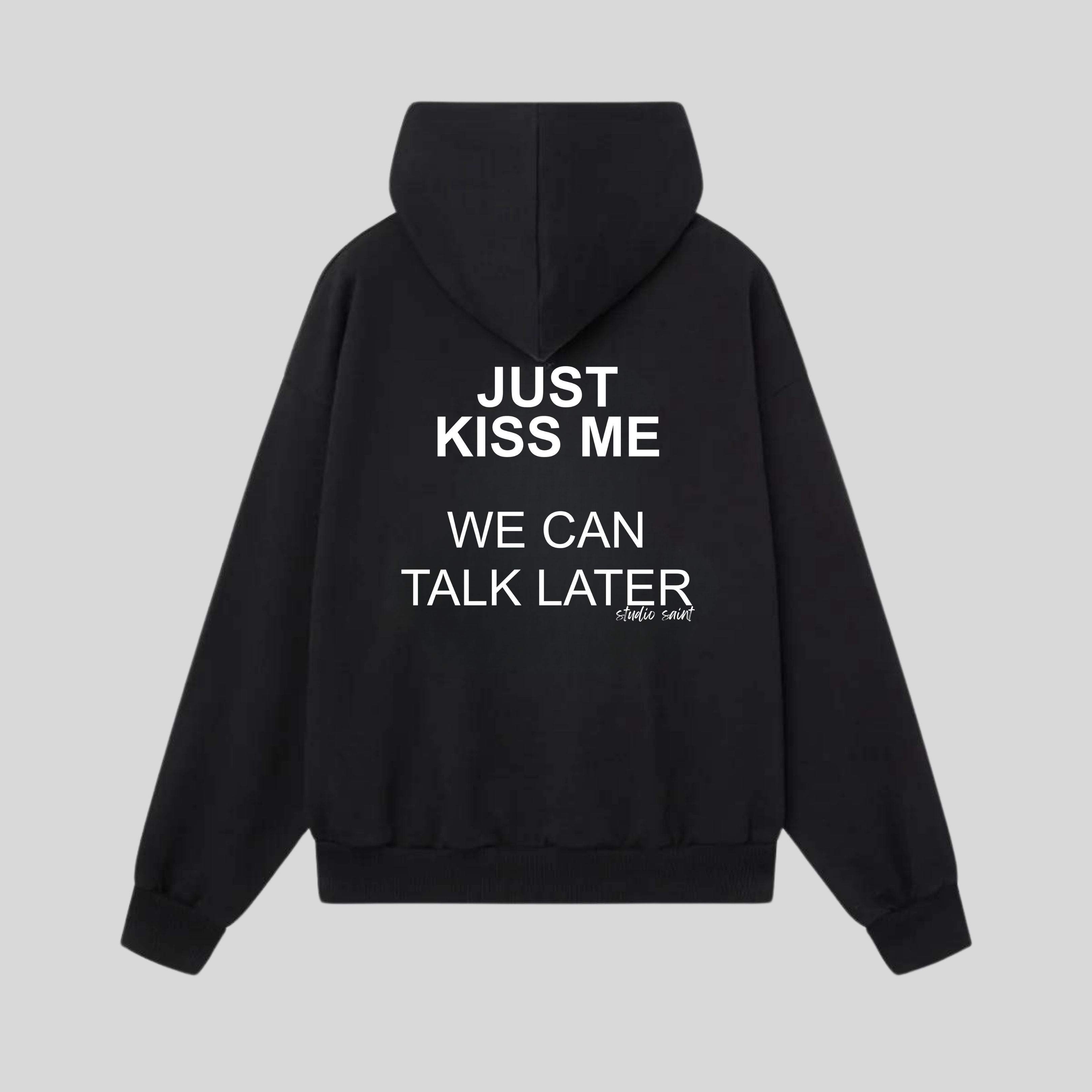 Siyah Just Kiss Me Oversize Hoodie