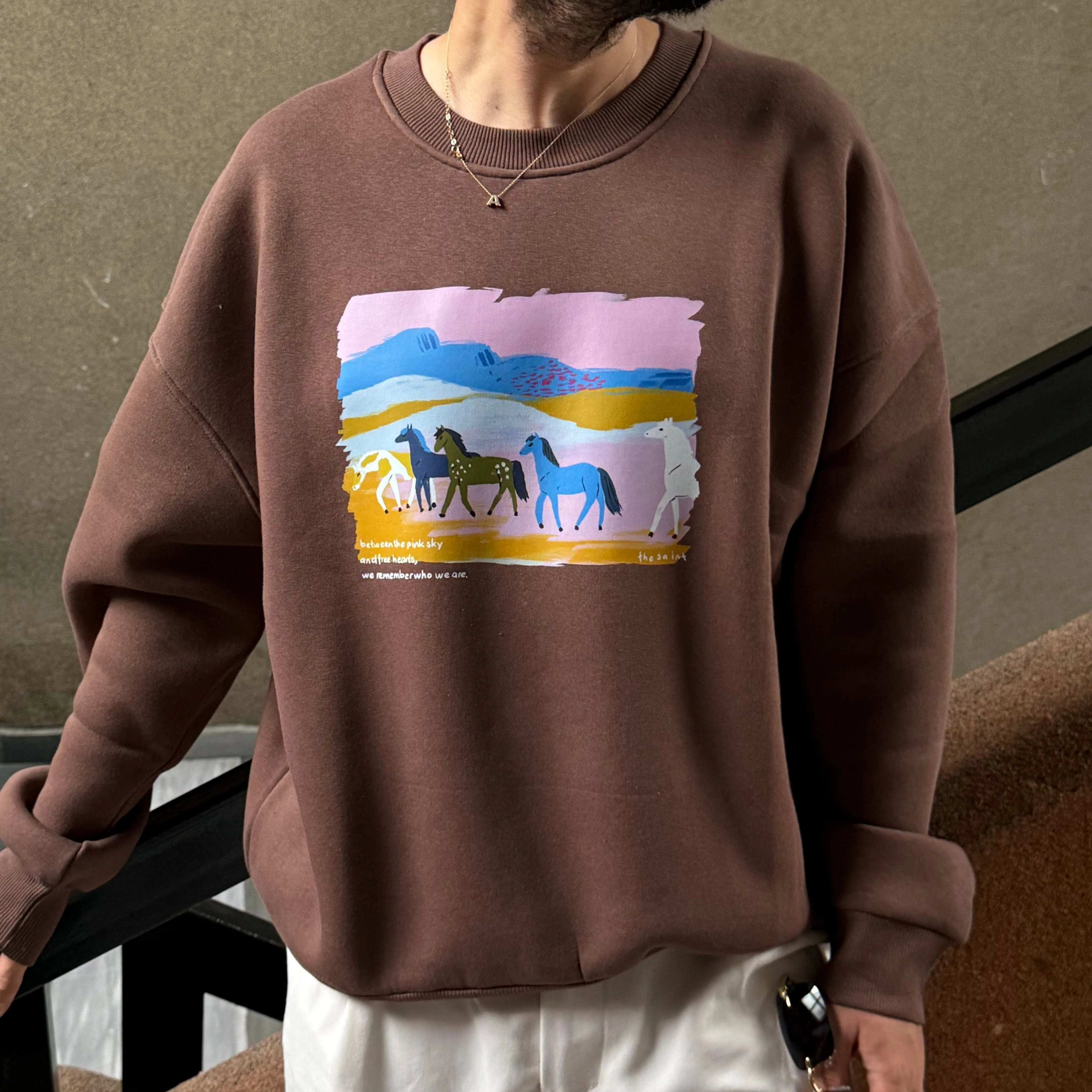 Pink Horse Brown Oversize Sweatshirt