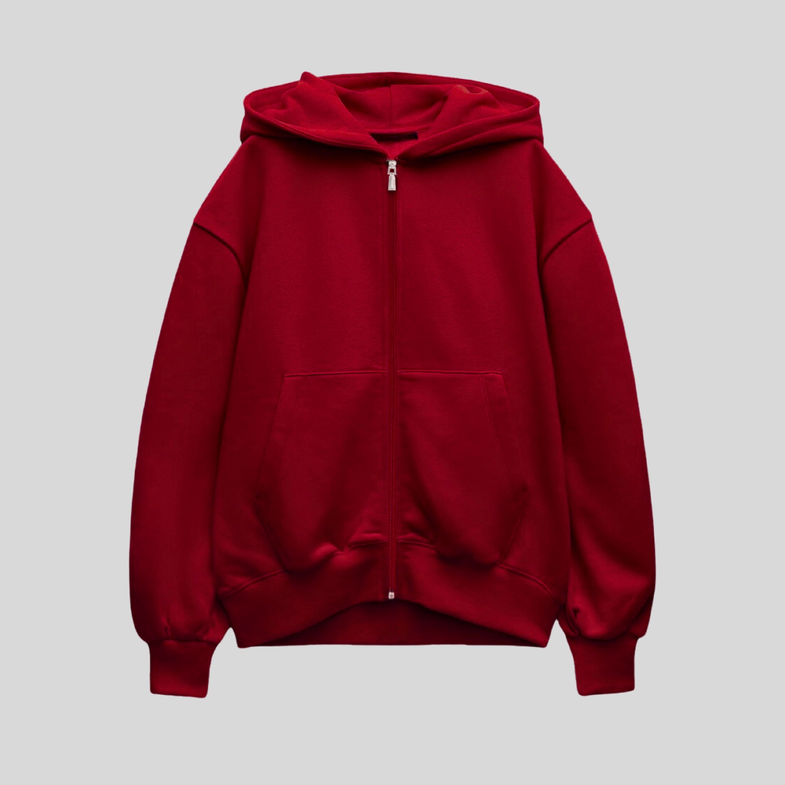 Red Zip Oversize Hoodie