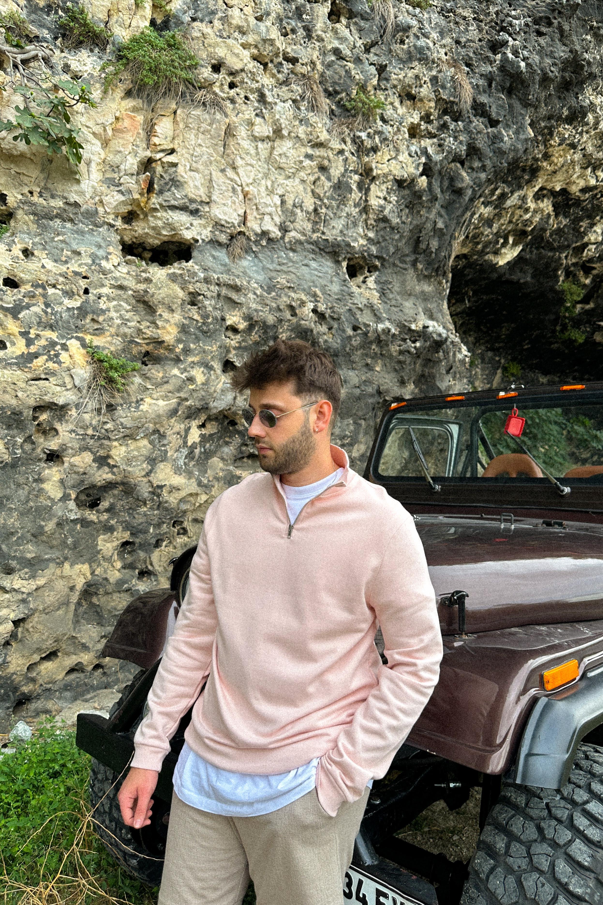 Asos Half Zip Açık Pembe Swearshirt