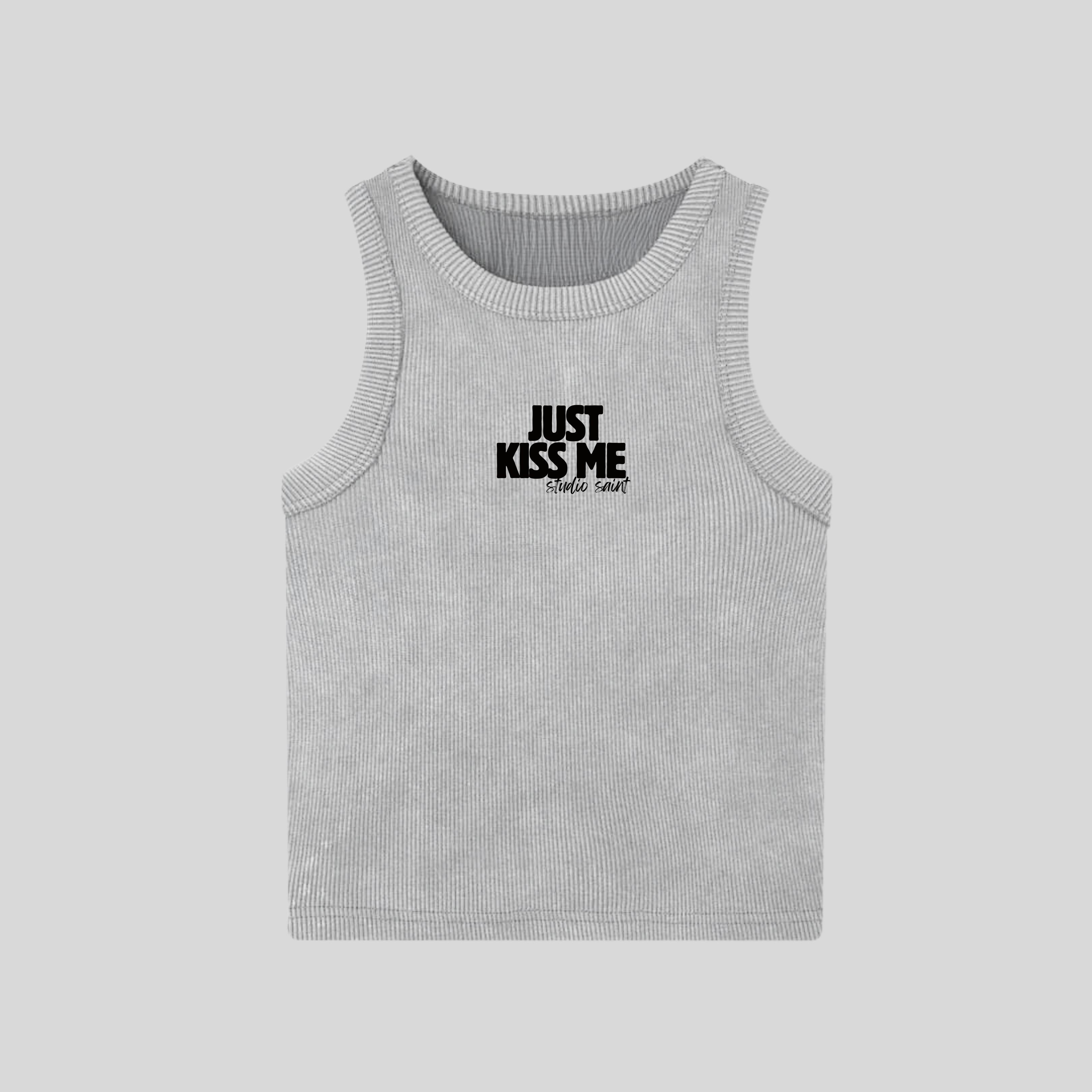 Gray Just Kiss Me Tank Top