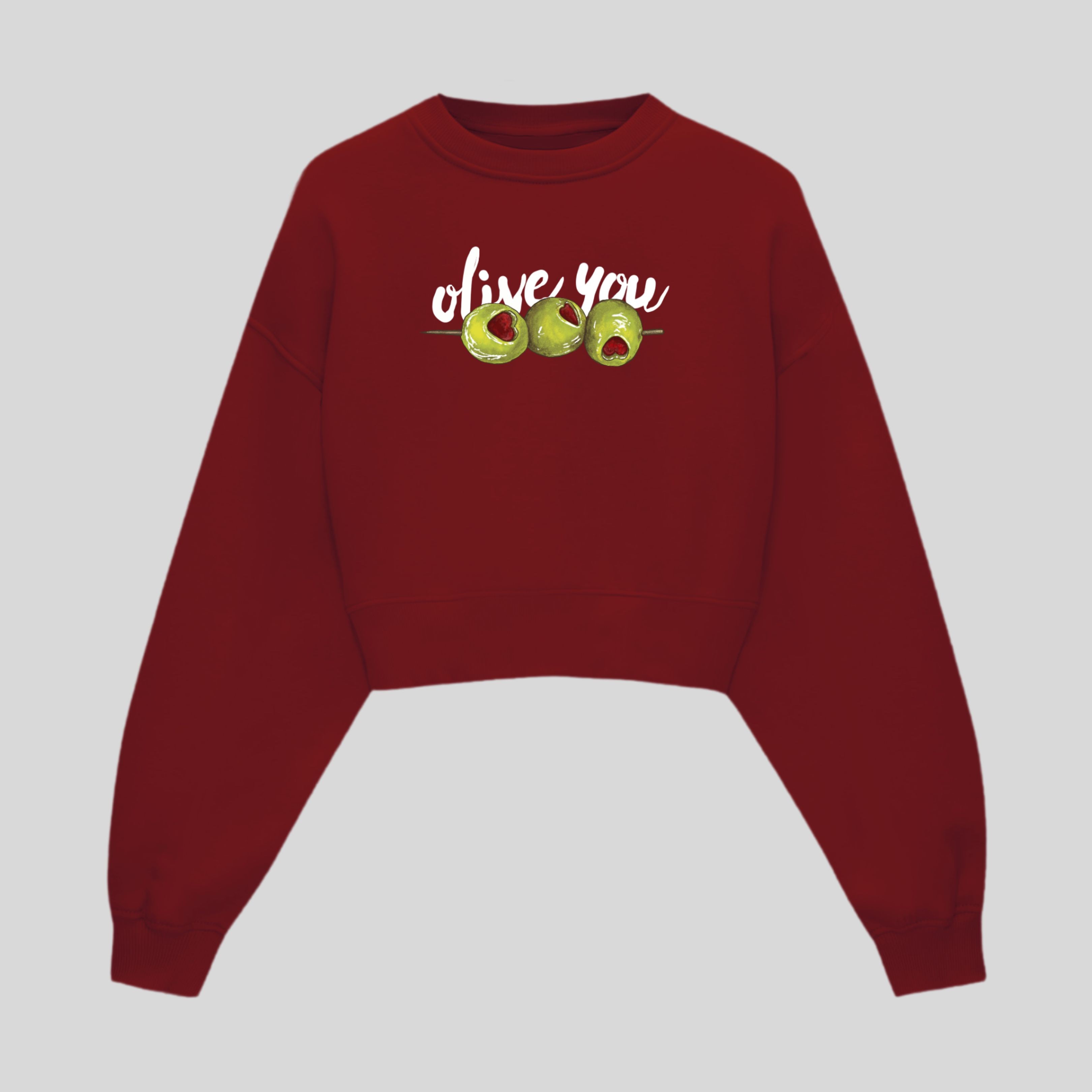 Olive You Crop Sweatshirt - Red