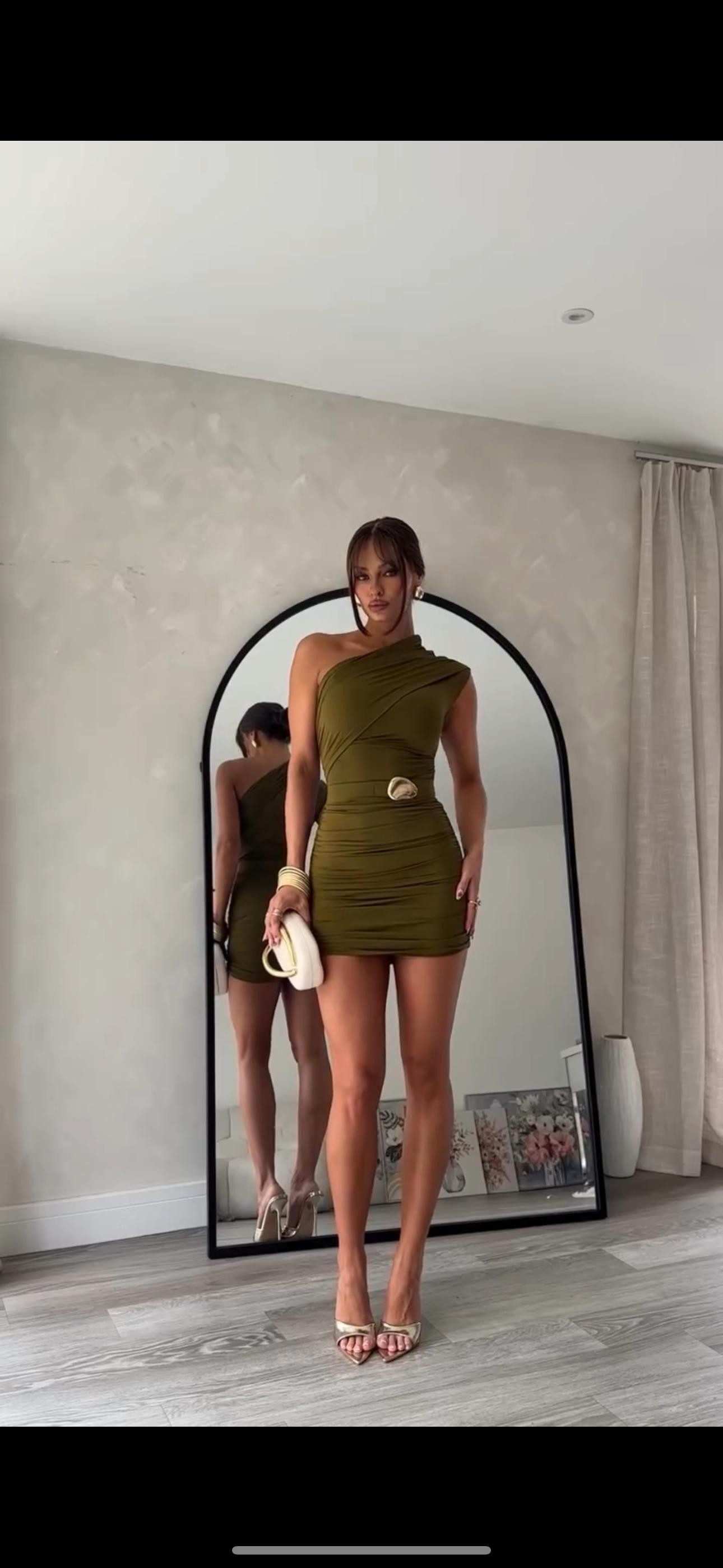 Kemer detay mini elbise - Yeşil