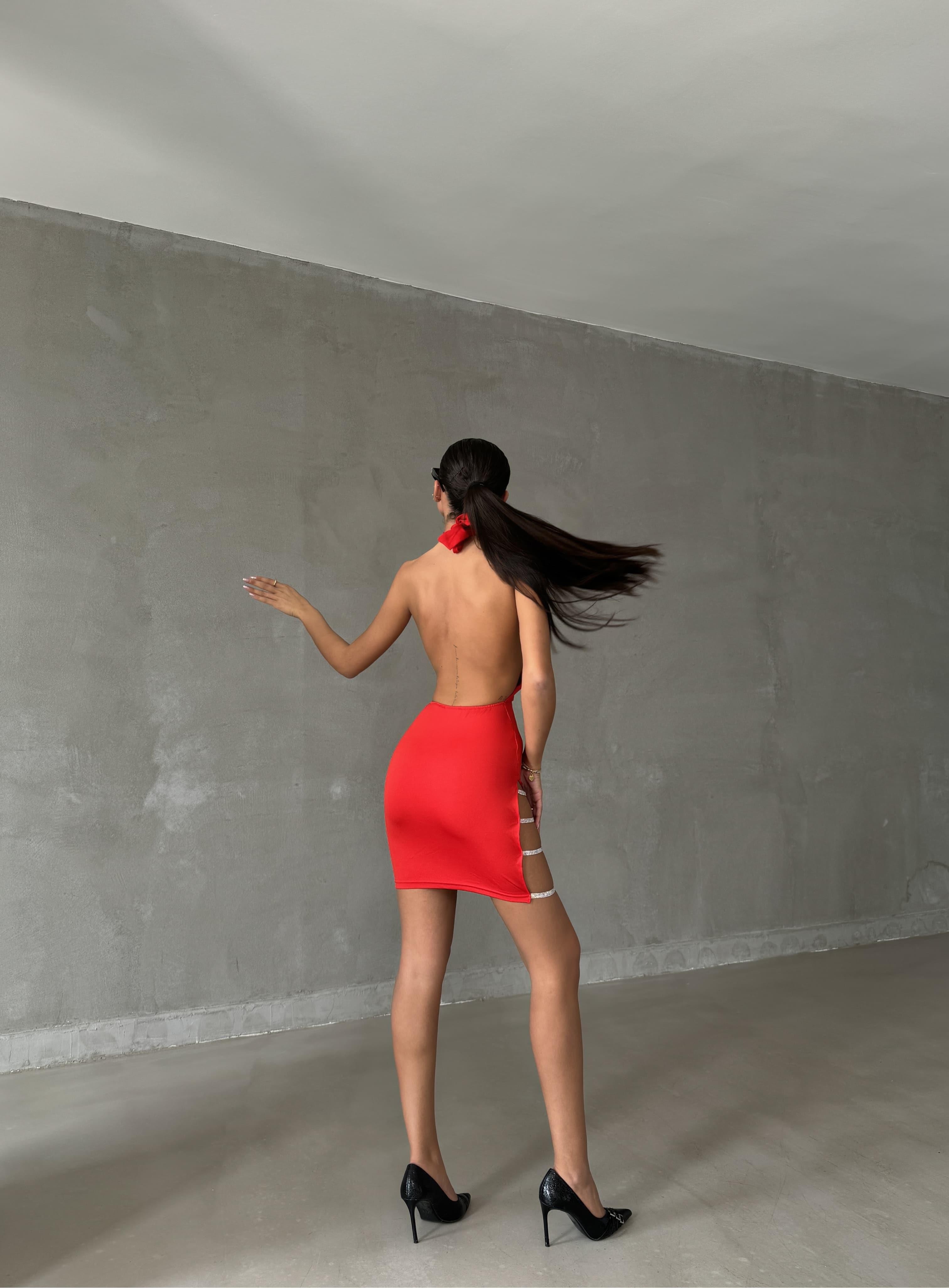 Mila  Zirkonyum Taş Detaylı Mini Elbise