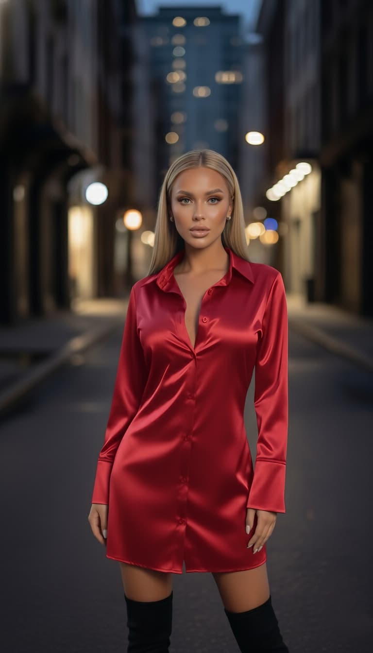 Arkası korseli gömlek elbise - Kırmızı