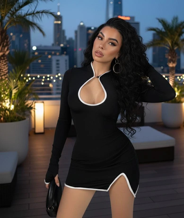 Crep kumaş biyeli mini elbise