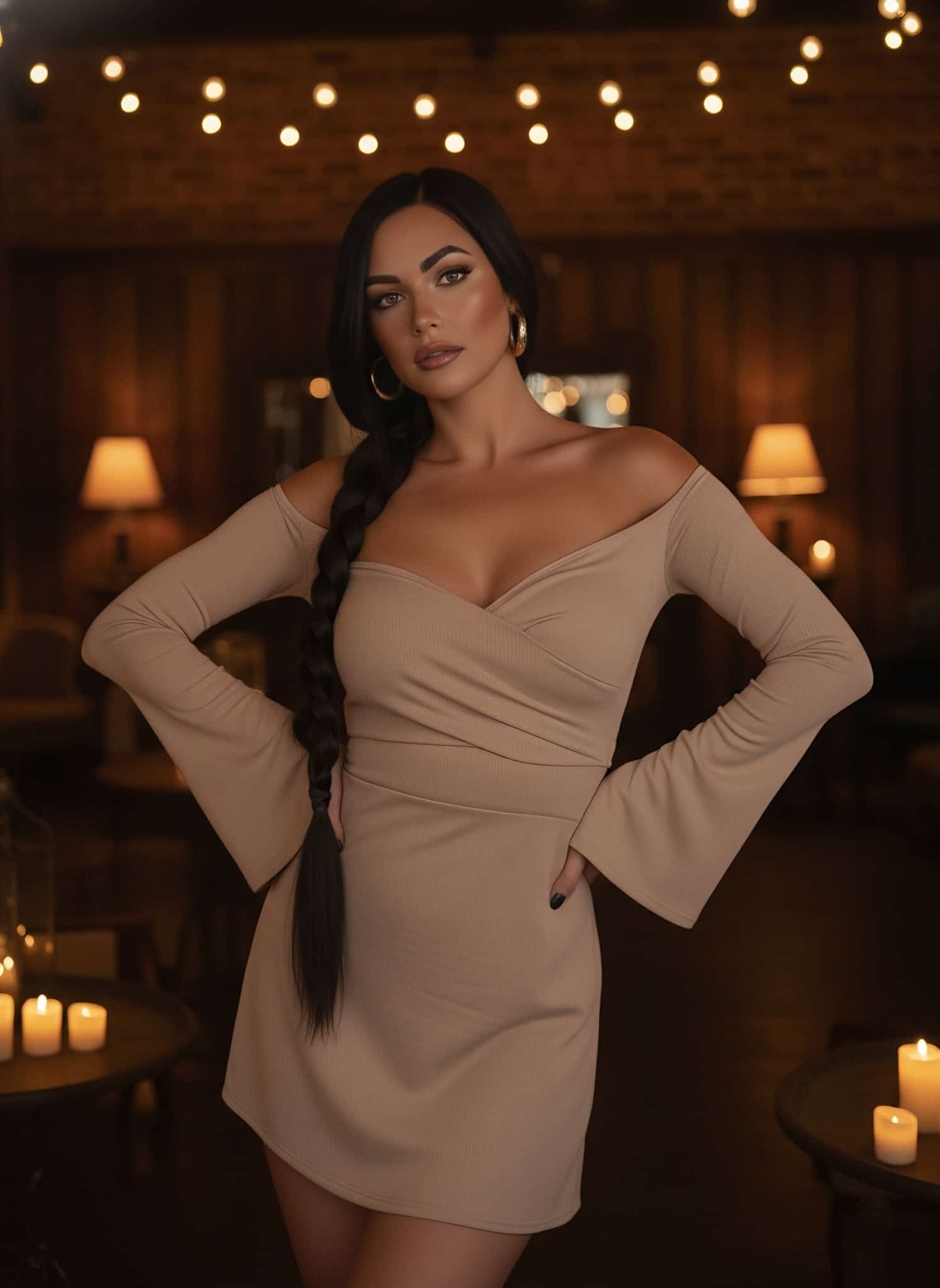 Fitilli Kloş Madonna Yaka Mini Elbise - Krem
