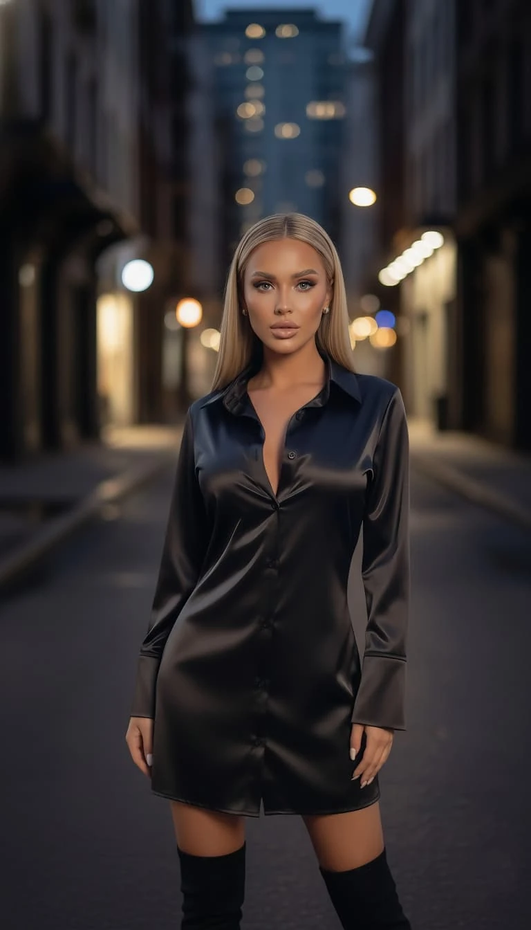 Arkası korseli gömlek elbise - Siyah