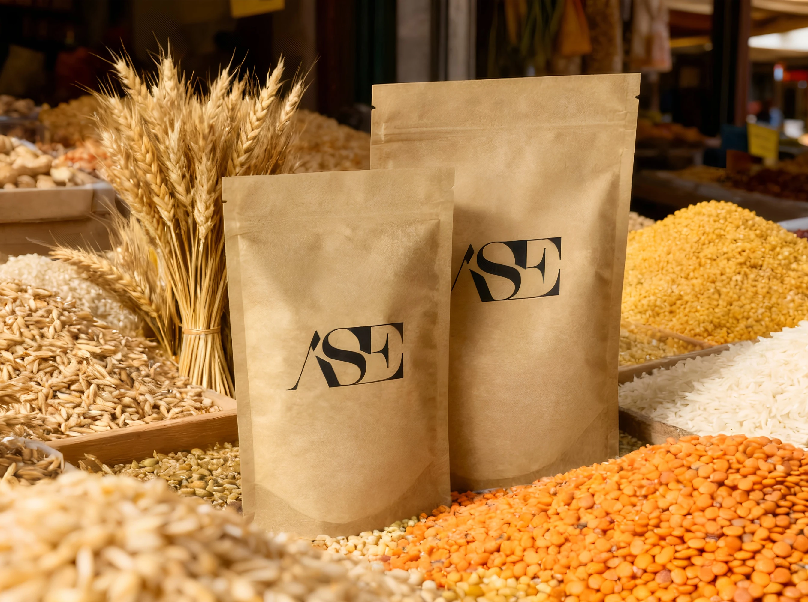 Siyah Logo Baskılı Penceresiz Kraft Doypack