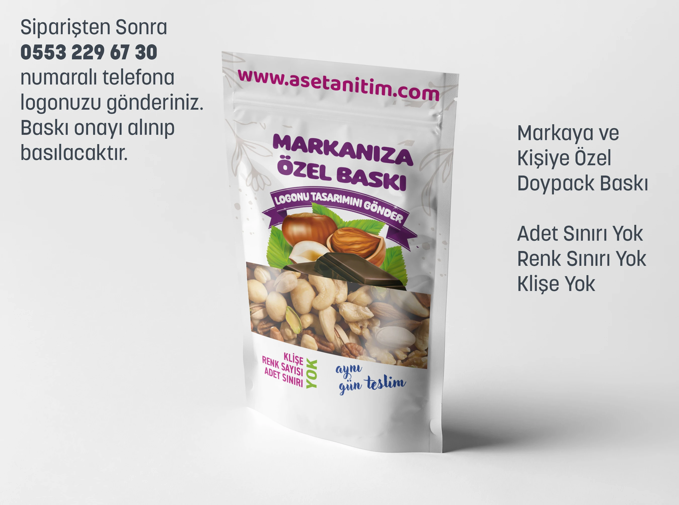 Görsel Baskılı Beyaz Pencereli Kraft Doypack