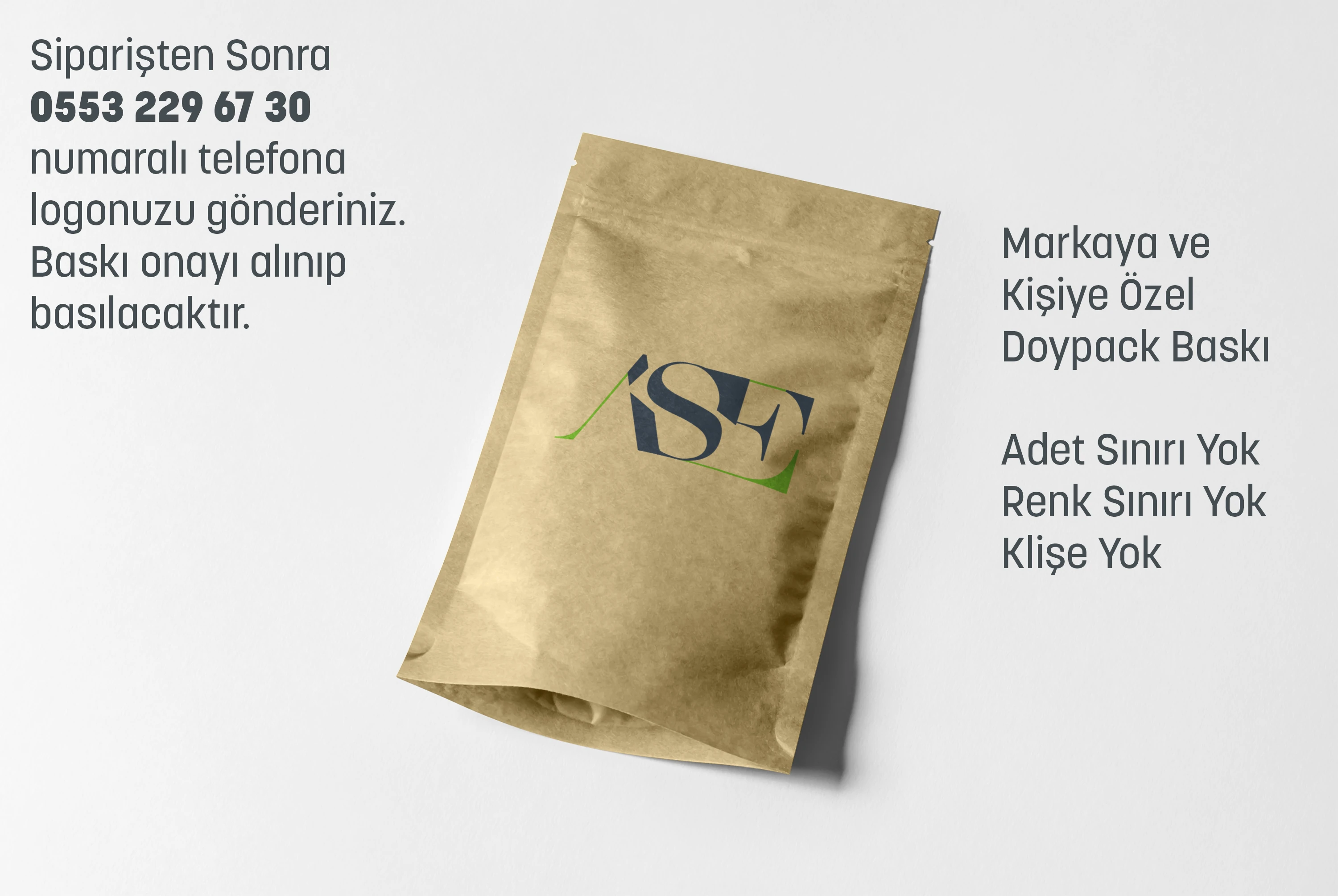 Logo Baskılı Penceresiz Kraft Doypack