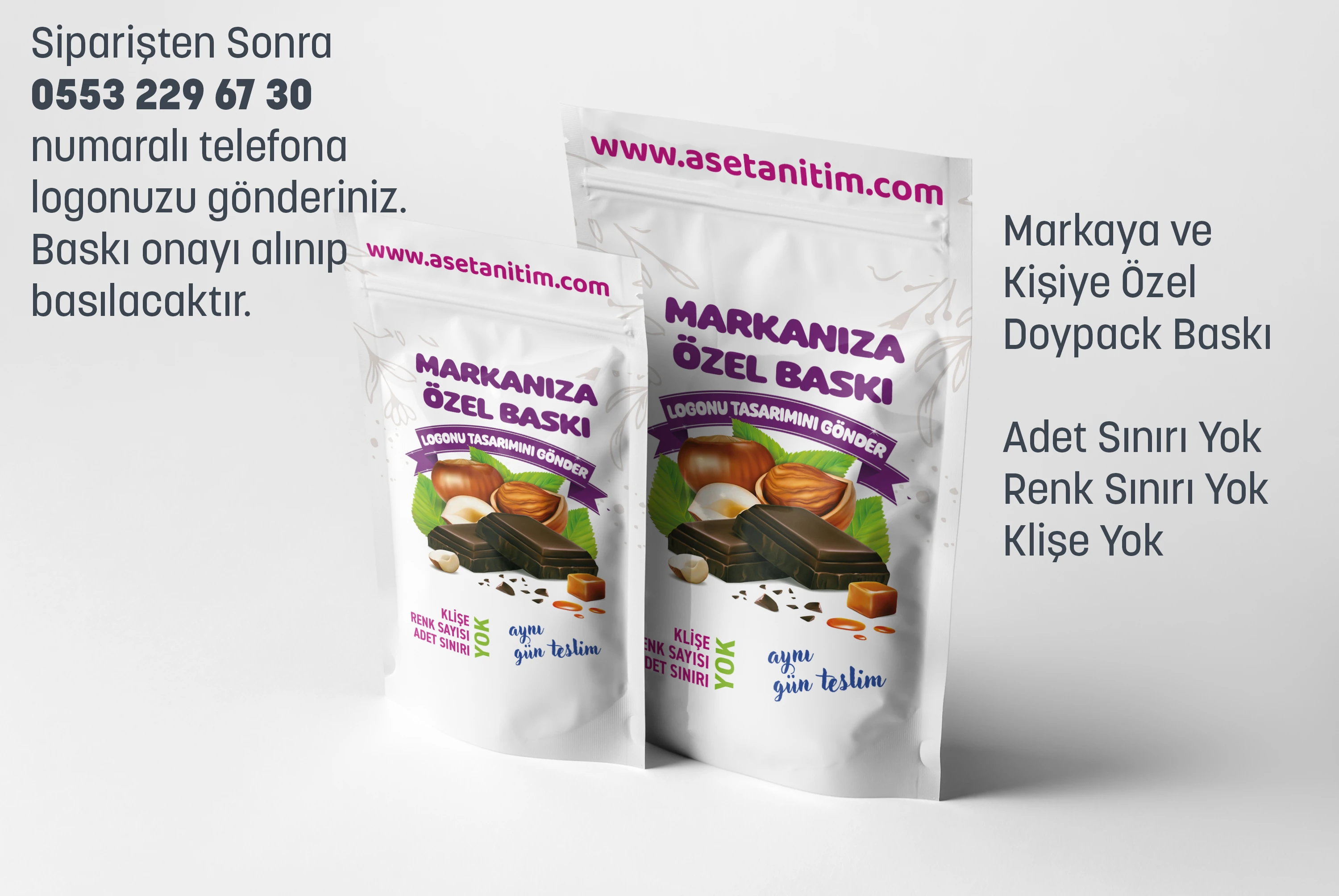 Görsel Baskılı Penceresiz Beyaz Doypack