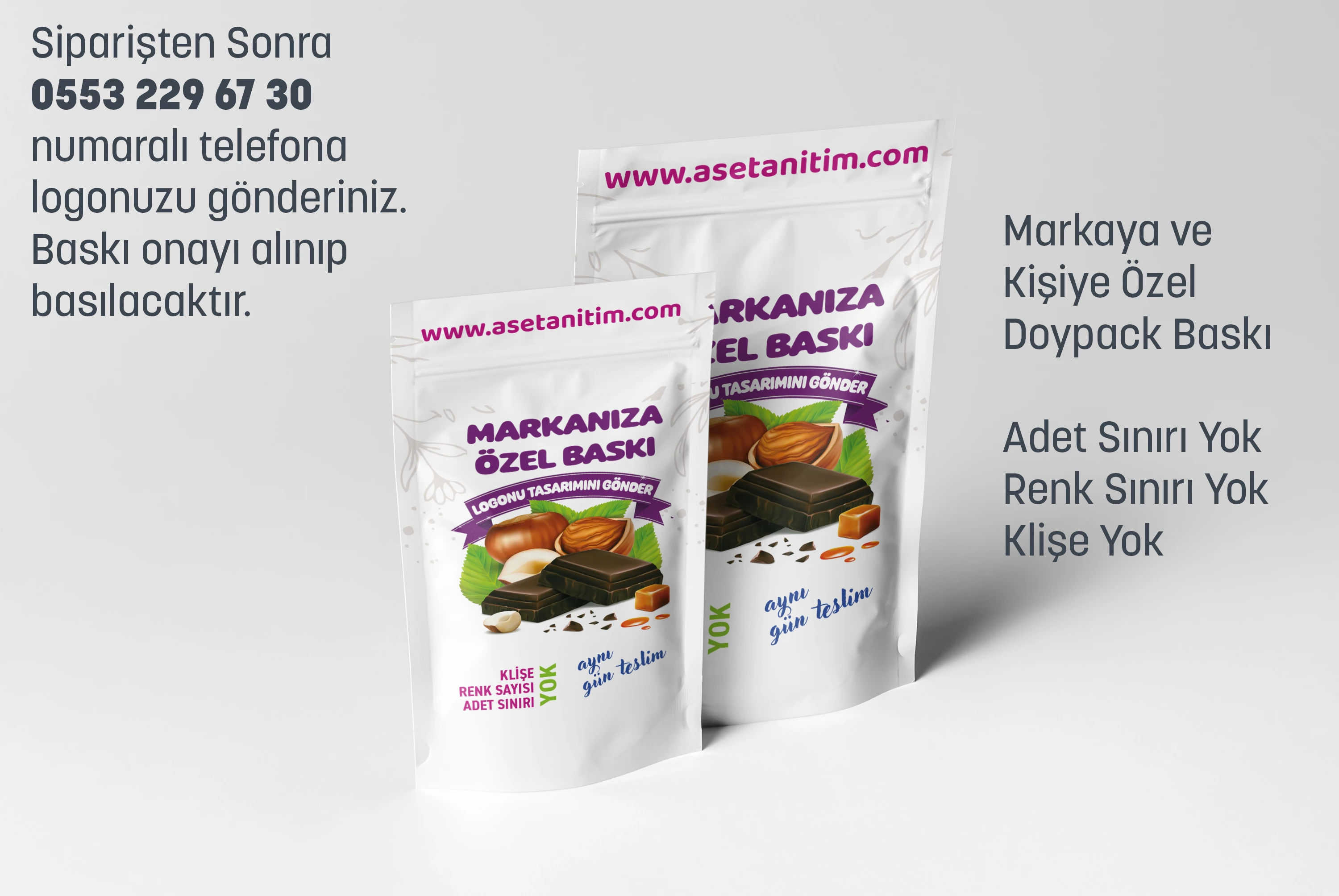 Görsel Baskılı Penceresiz Beyaz Doypack