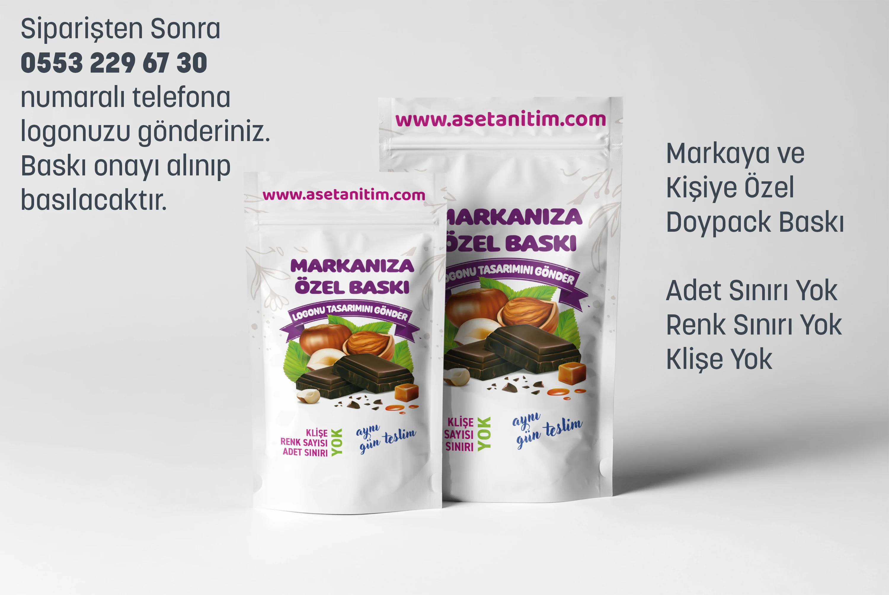 Görsel Baskılı Penceresiz Beyaz Doypack