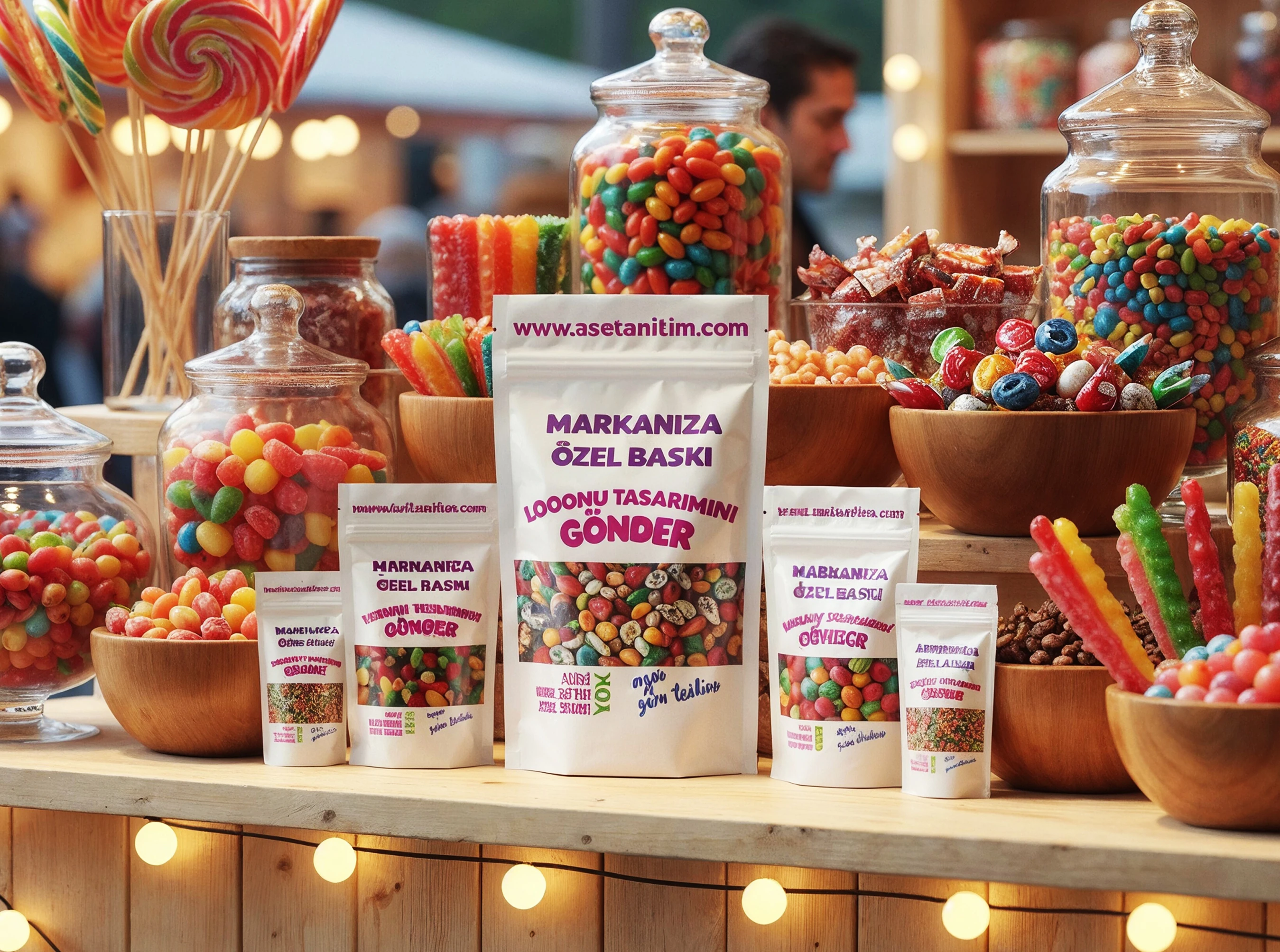 Logo Baskılı Pencereli Beyaz Doypack