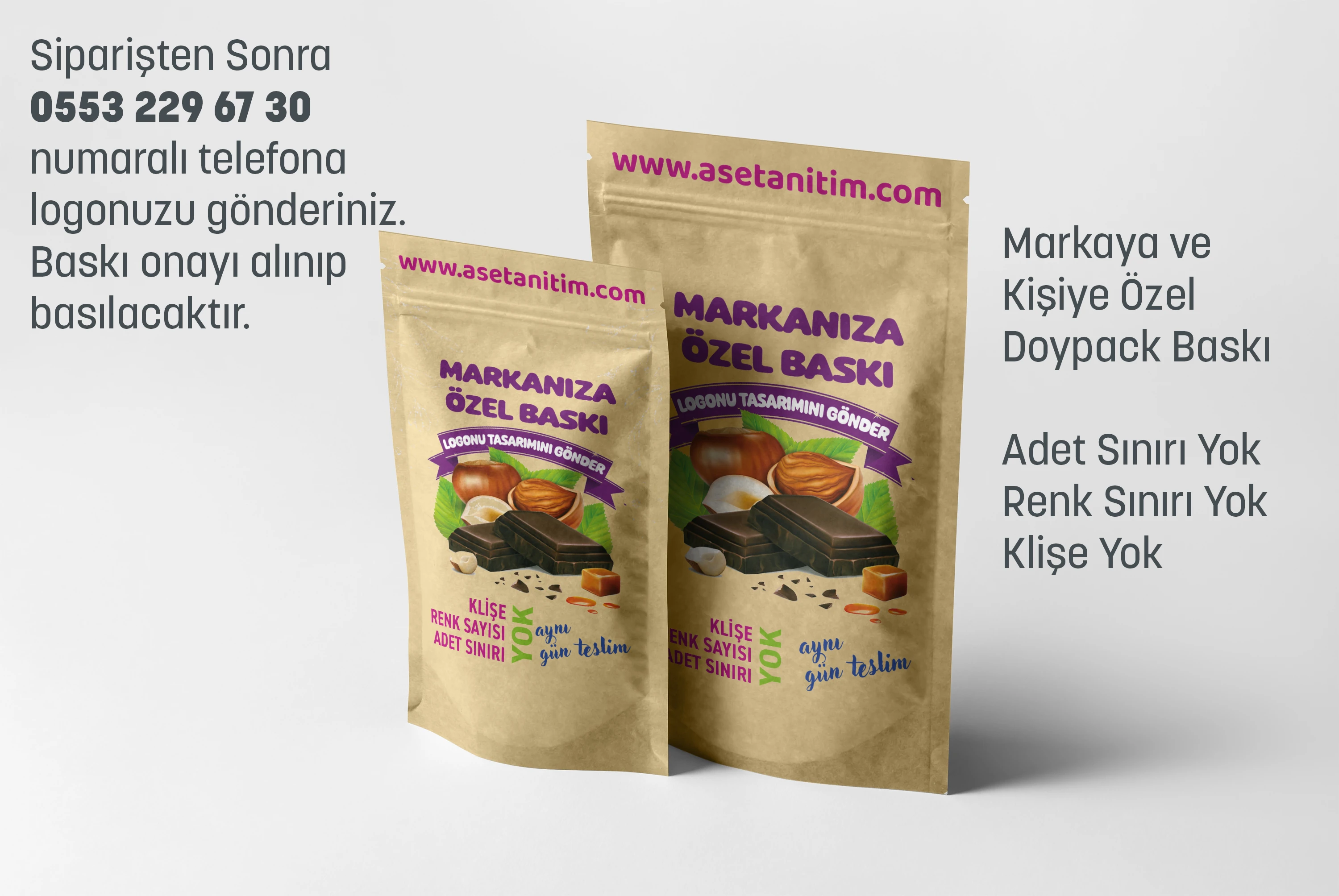 Görsel Baskılı Penceresiz Kraft Doypack