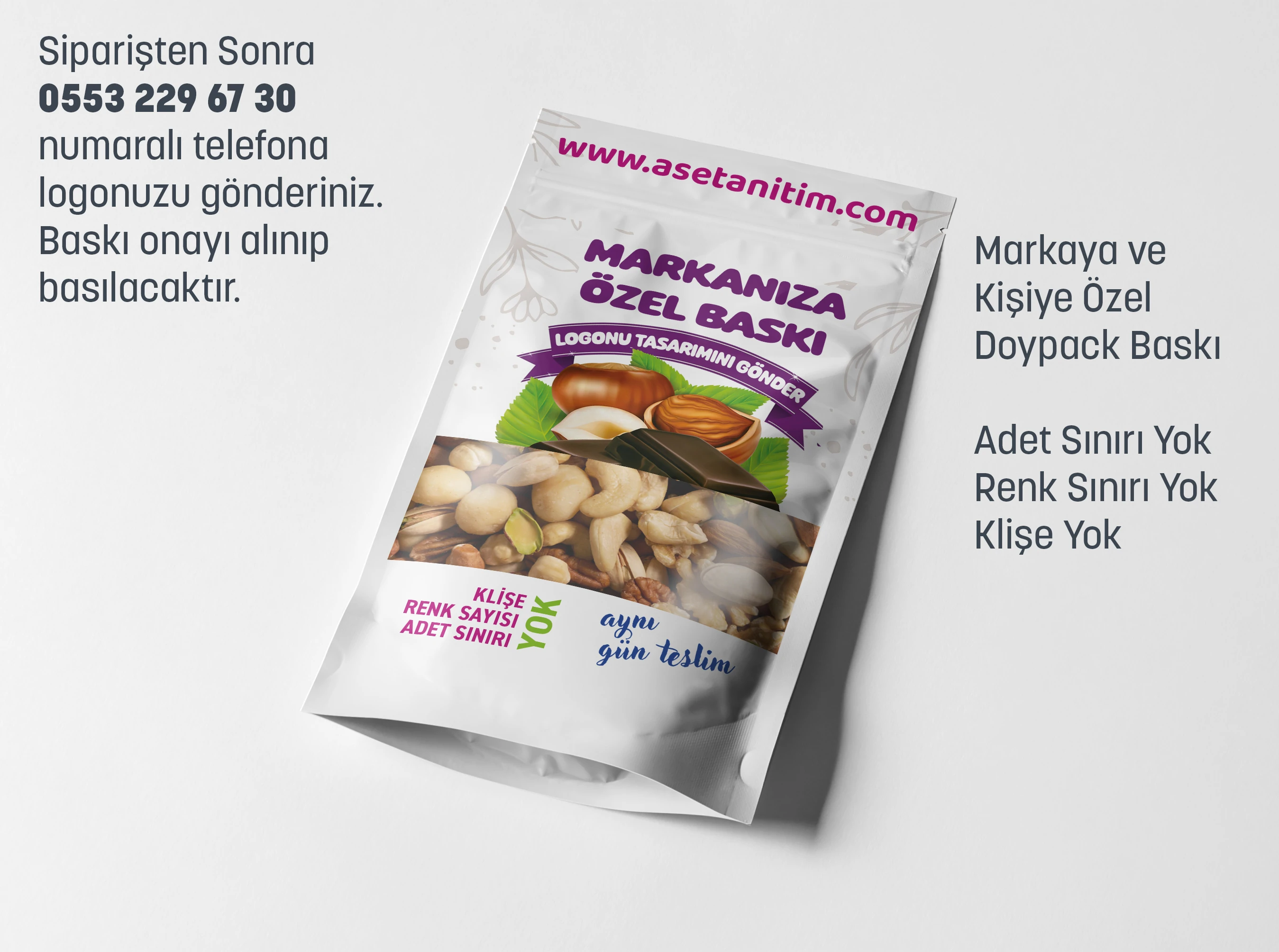 Görsel Baskılı Beyaz Pencereli Kraft Doypack