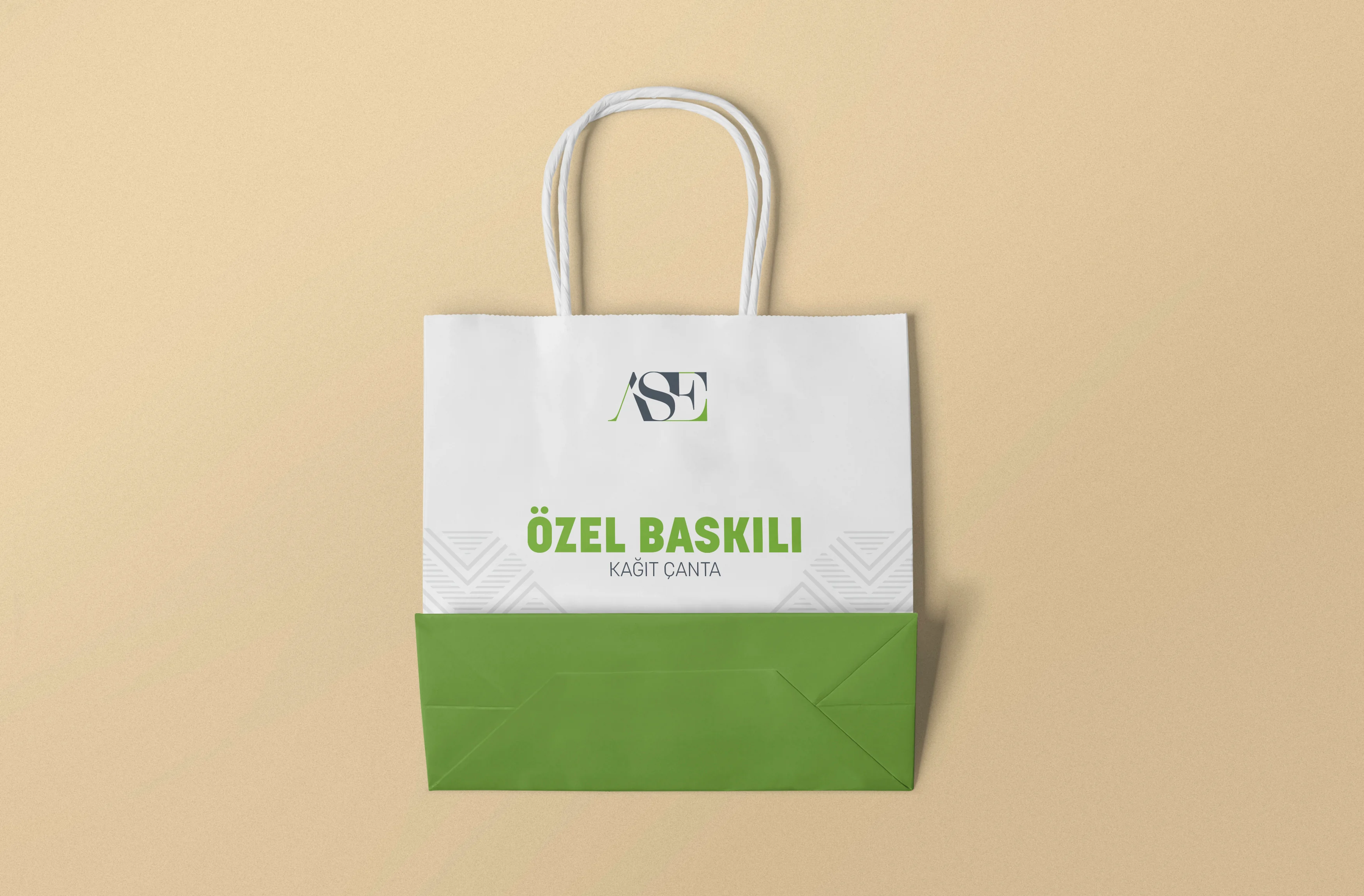 Özel Baskılı Beyaz, Burgulu Kağıt Çanta (50'li)