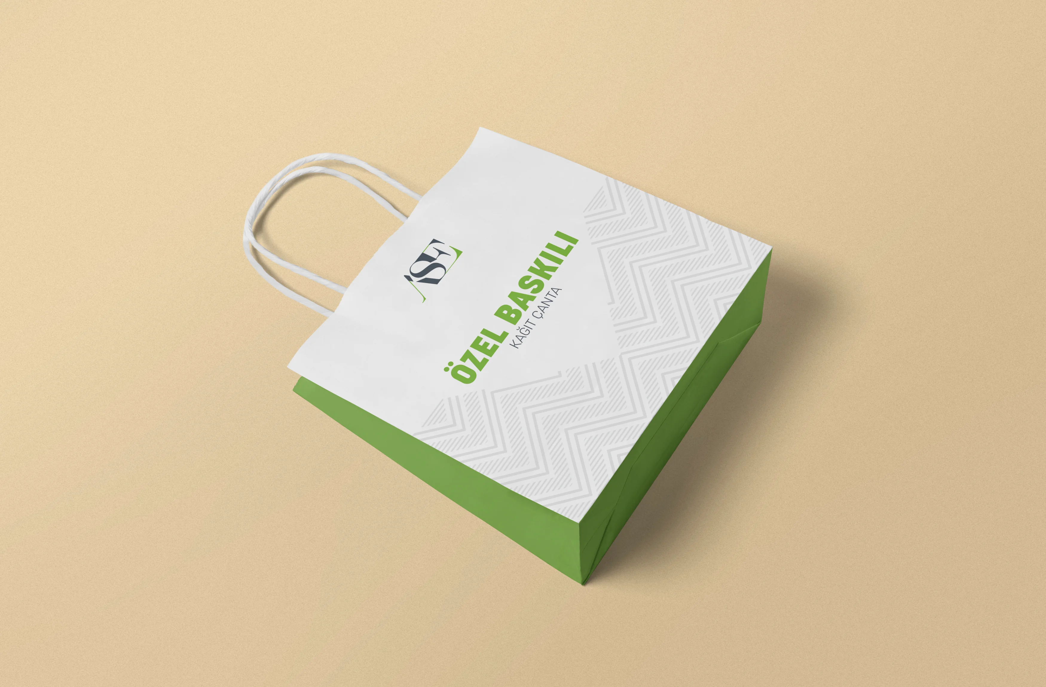 Özel Baskılı Beyaz, Burgulu Kağıt Çanta (50'li)