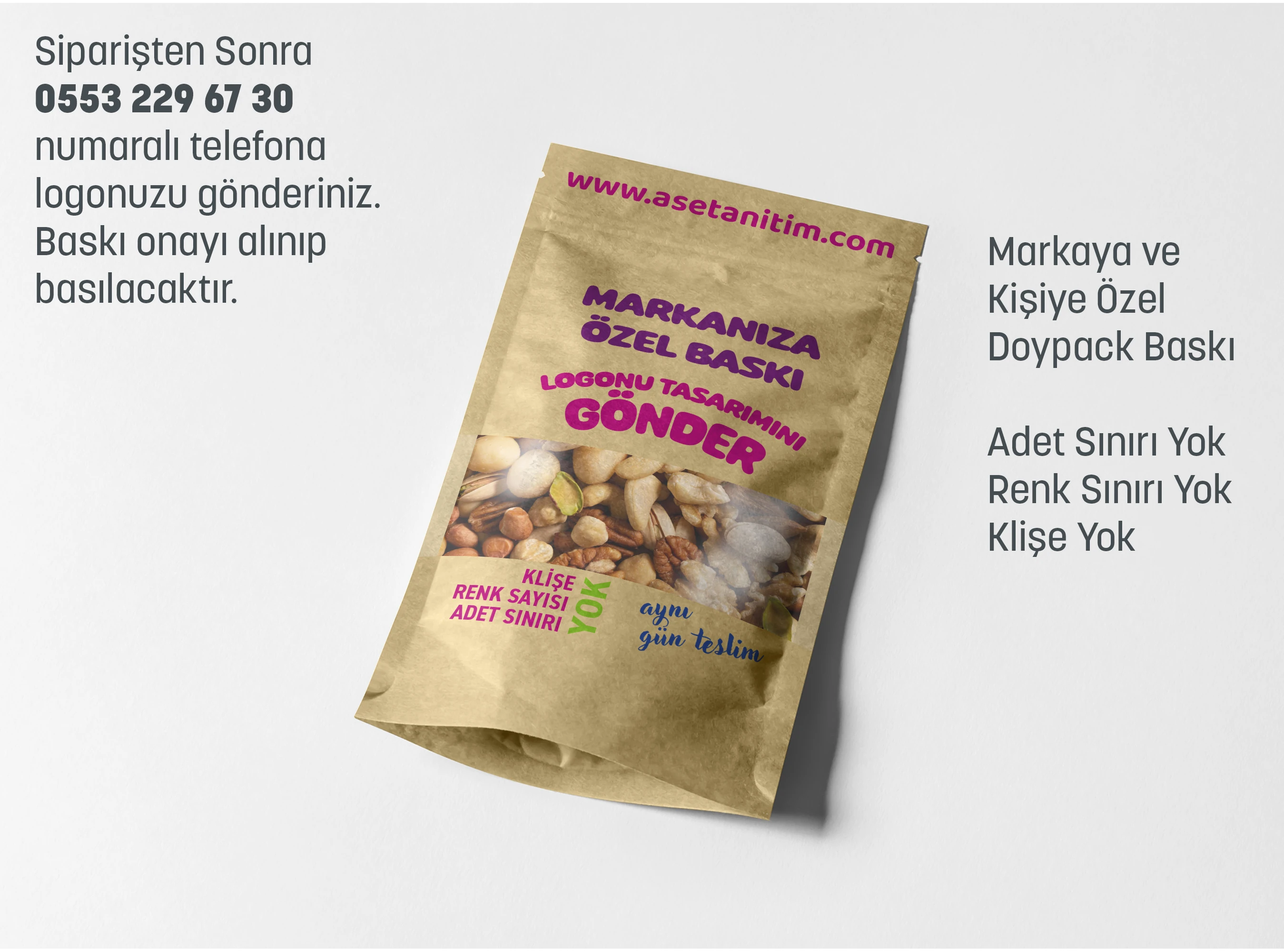 Logo Baskılı Pencereli Kraft Doypack