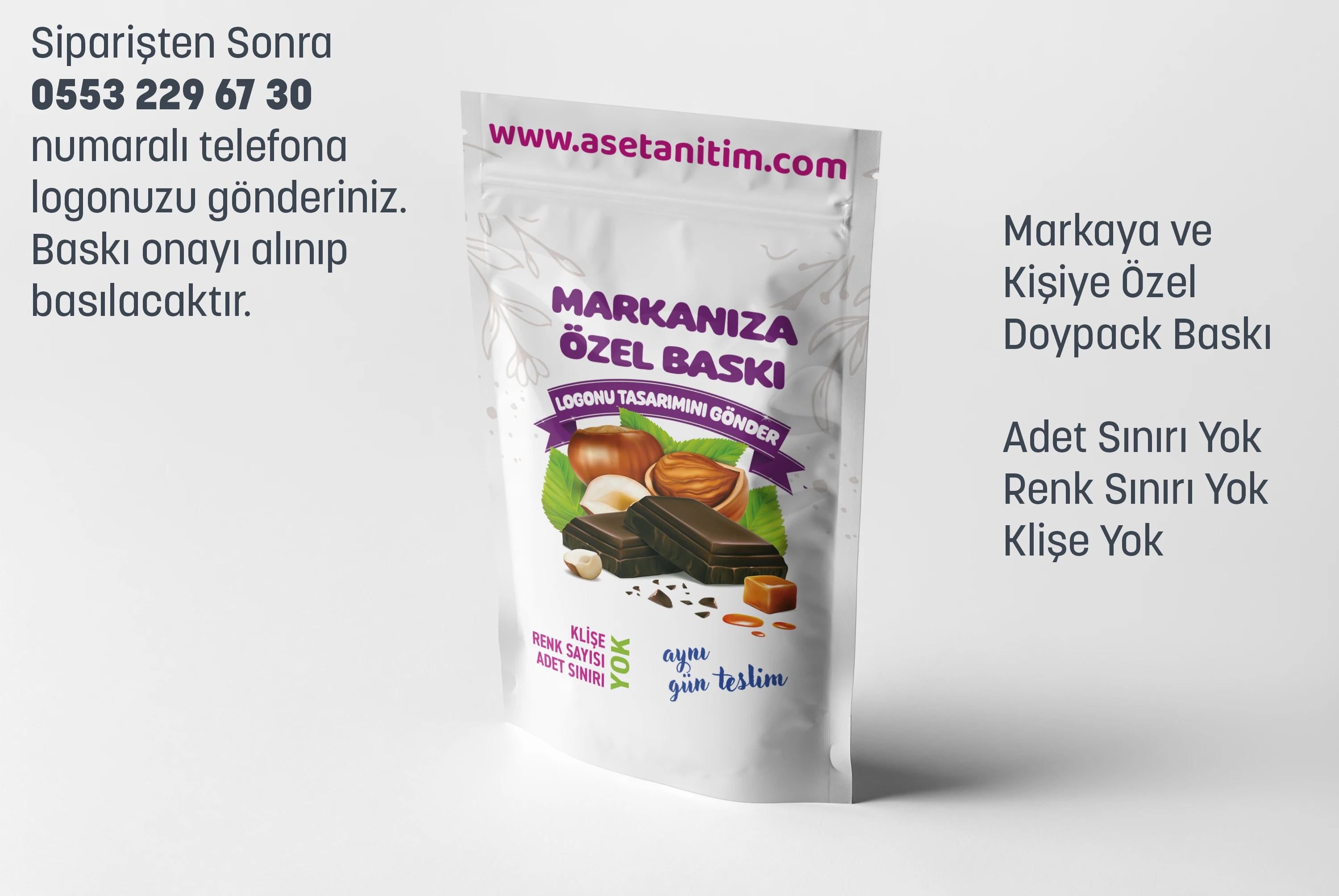 Görsel Baskılı Penceresiz Beyaz Doypack